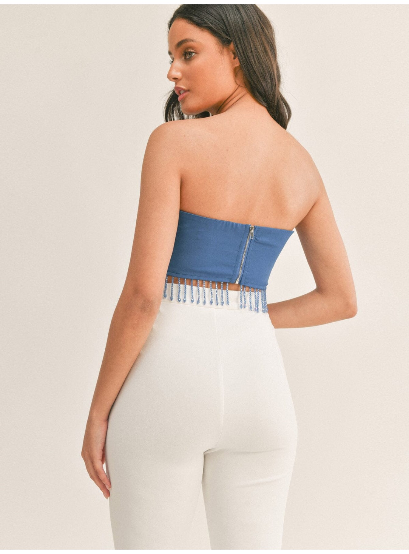 WOMEN'S SLEEVELESS RHIMESTONES FRINGE CROP TUBE TOP WOMEN'S SLEEVELESS RHIMESTONES FRINGE CROP TUBE TOP