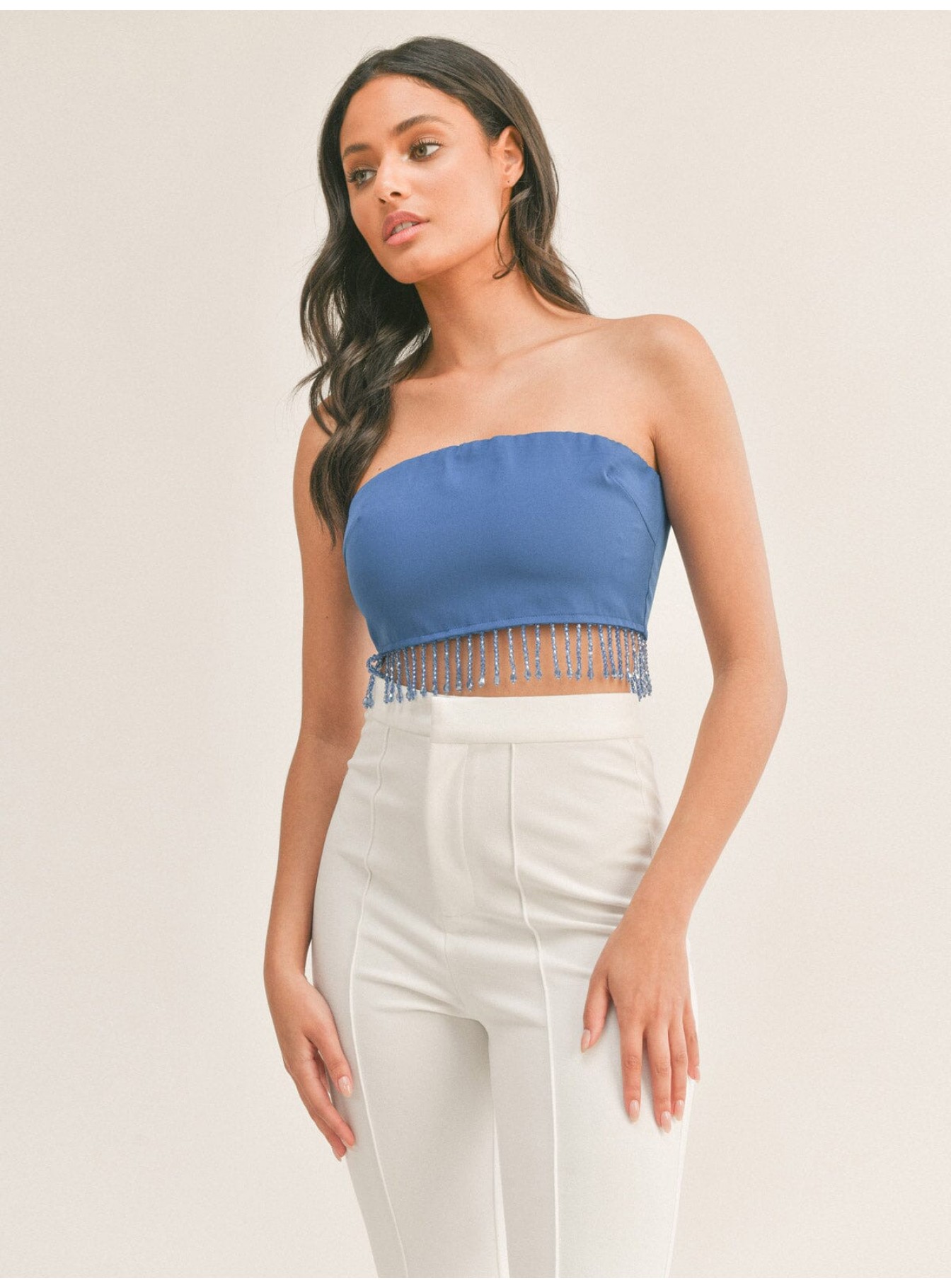 WOMEN'S SLEEVELESS RHIMESTONES FRINGE CROP TUBE TOP WOMEN'S SLEEVELESS RHIMESTONES FRINGE CROP TUBE TOP