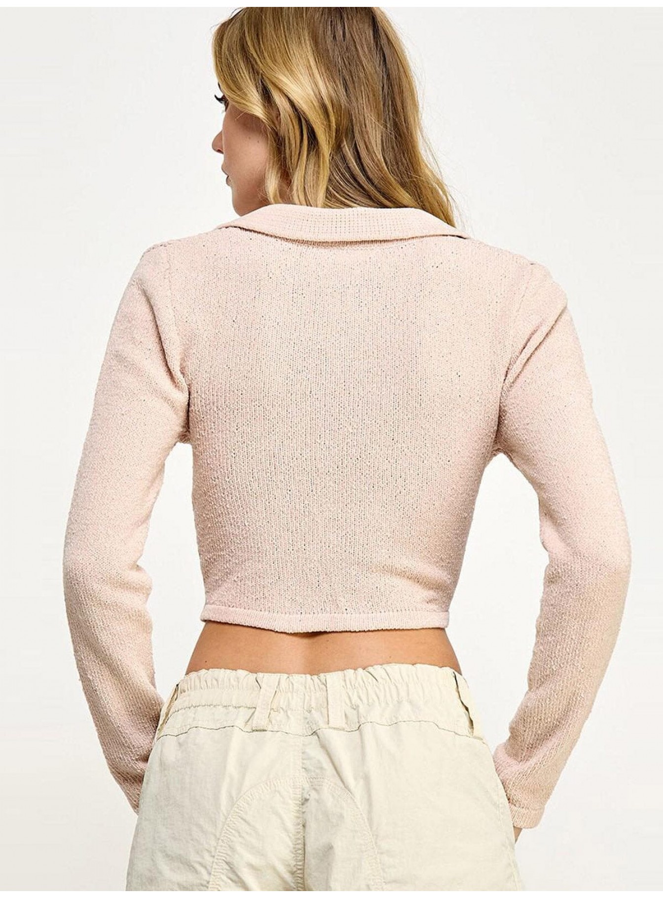 WOMEN'S LONG SLEEVES V-NECK KNIT CROP TOP WOMEN'S LONG SLEEVES V-NECK KNIT CROP TOP