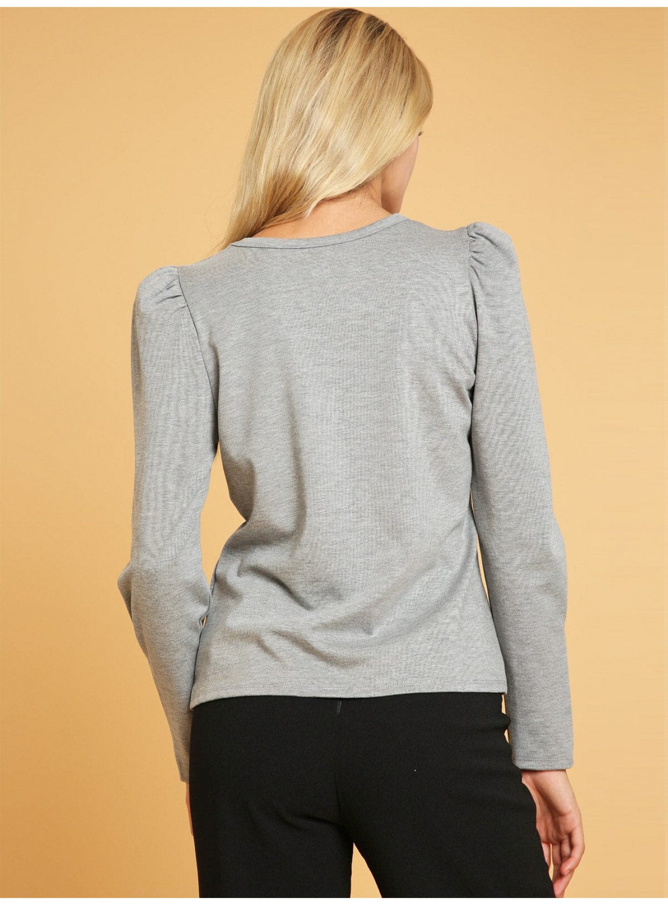 WOMEN'S LONG PUFF SLEEVE SOLID BLOUSE WOMEN'S LONG PUFF SLEEVE SOLID BLOUSE