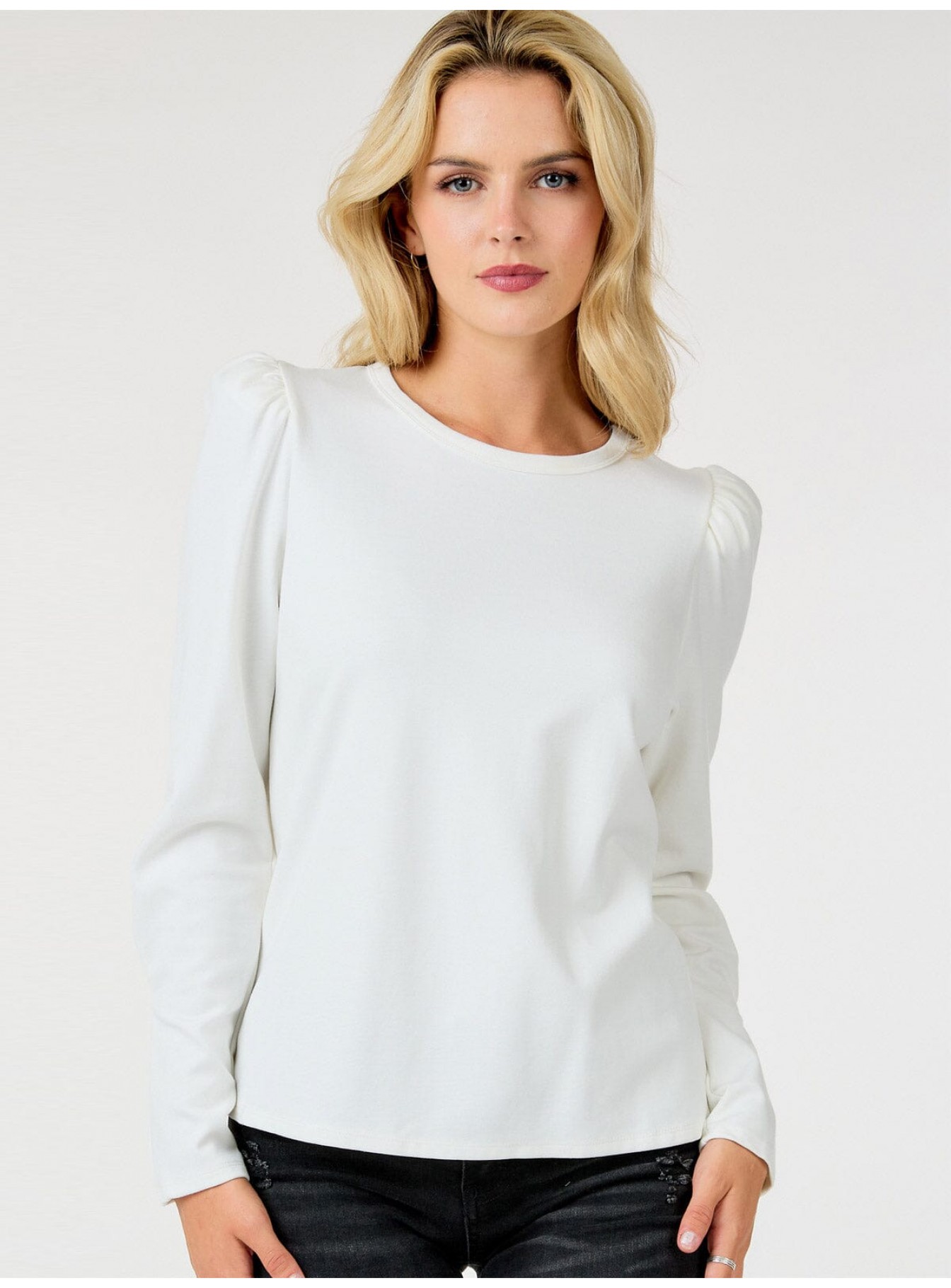 WOMEN'S LONG PUFF SLEEVE SOLID BLOUSE WOMEN'S LONG PUFF SLEEVE SOLID BLOUSE