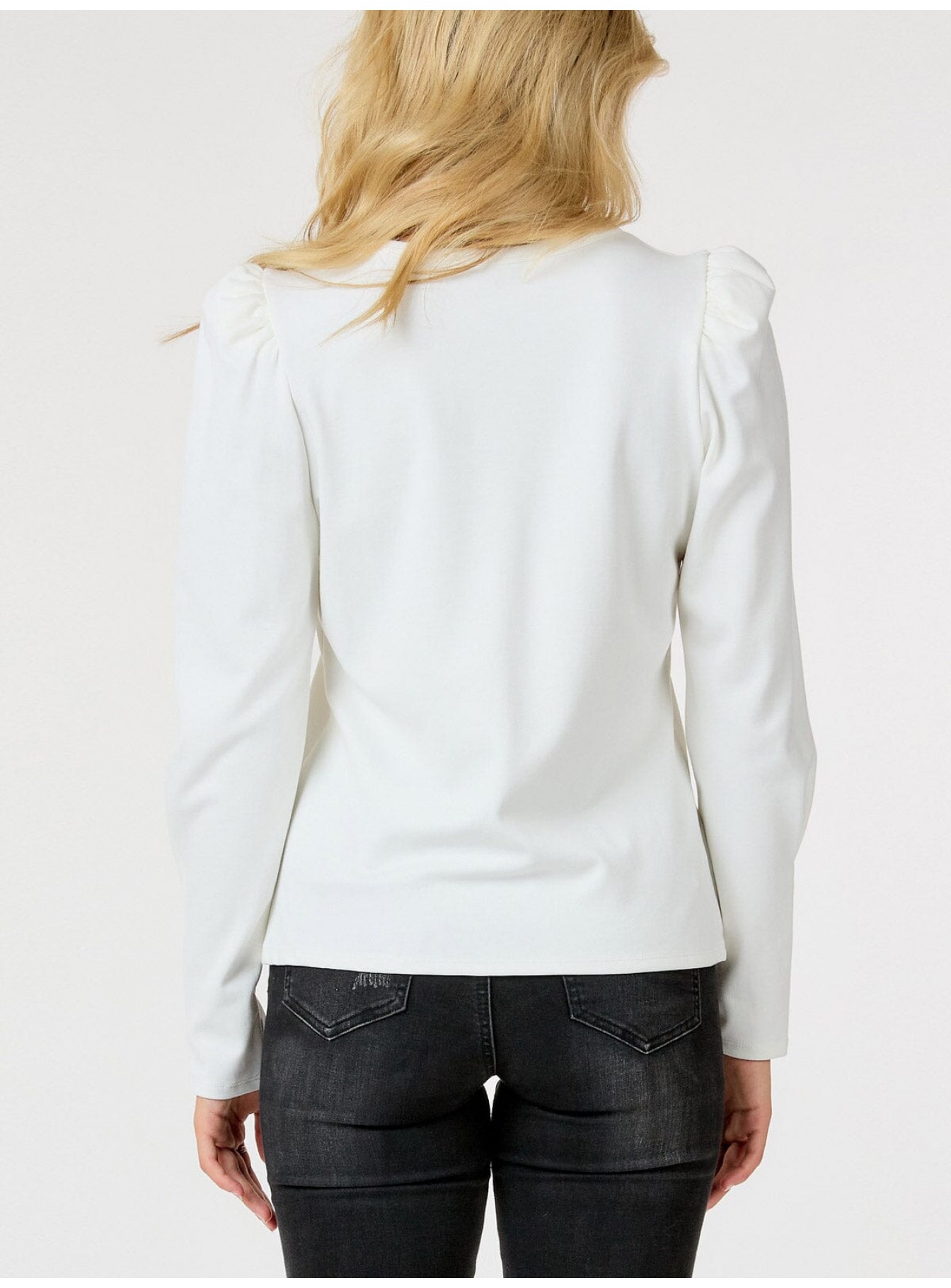 WOMEN'S LONG PUFF SLEEVE SOLID BLOUSE WOMEN'S LONG PUFF SLEEVE SOLID BLOUSE