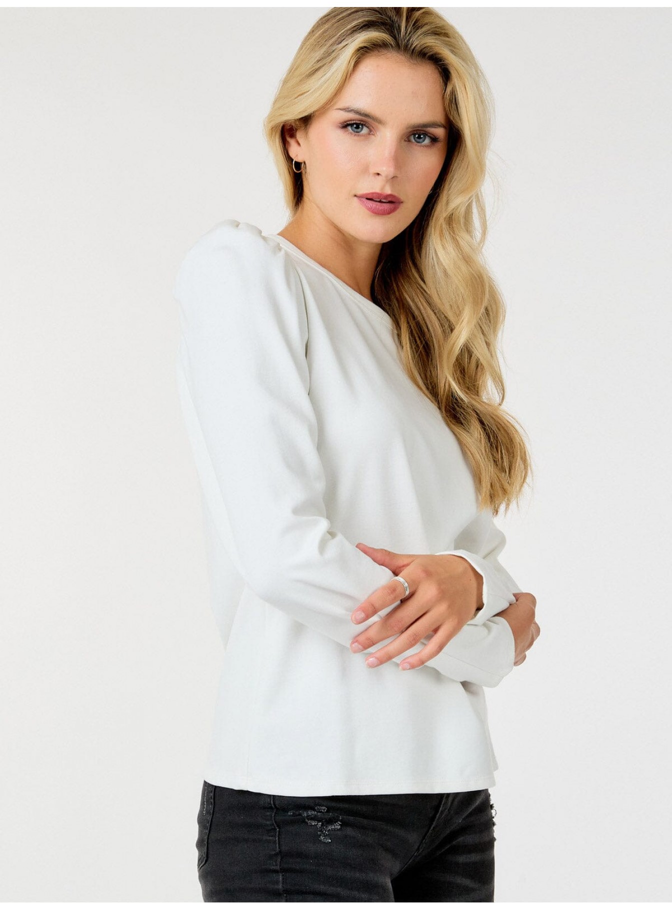 WOMEN'S LONG PUFF SLEEVE SOLID BLOUSE WOMEN'S LONG PUFF SLEEVE SOLID BLOUSE