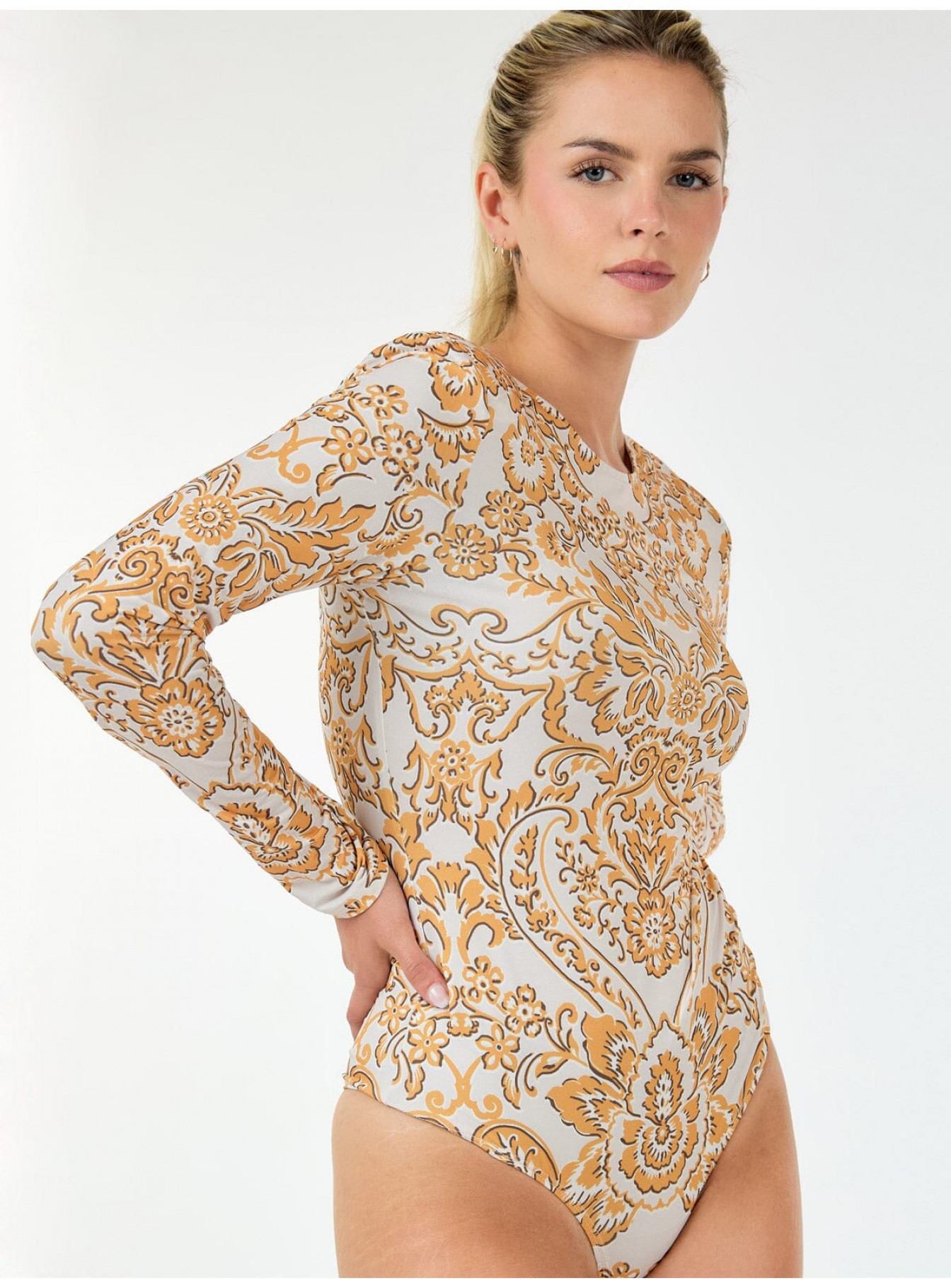 WOMEN'S LONG SLEEVE FLORAL PRINT BODYSUIT WOMEN'S LONG SLEEVE FLORAL PRINT BODYSUIT