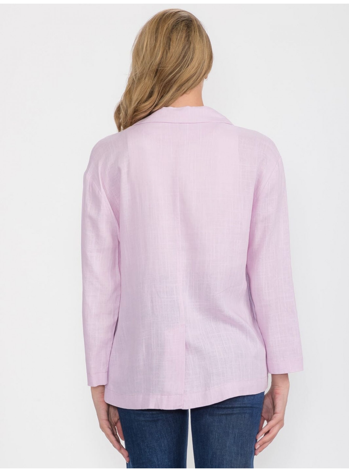 WOMEN'S LONG SLEEVE BUTTON CLOSURE FRONT POCKETS LINEN BLAZER