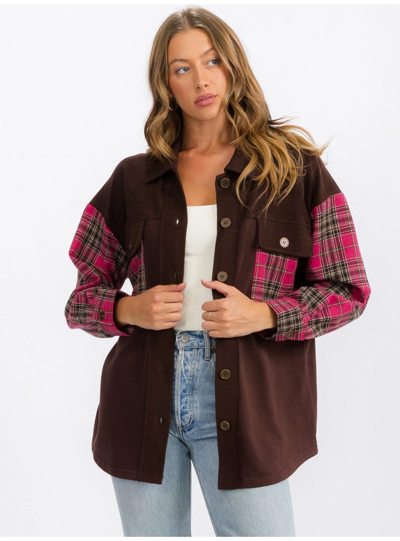 WOMEN'S LONG SLEEVE BUTTON UP FRONT POCK...