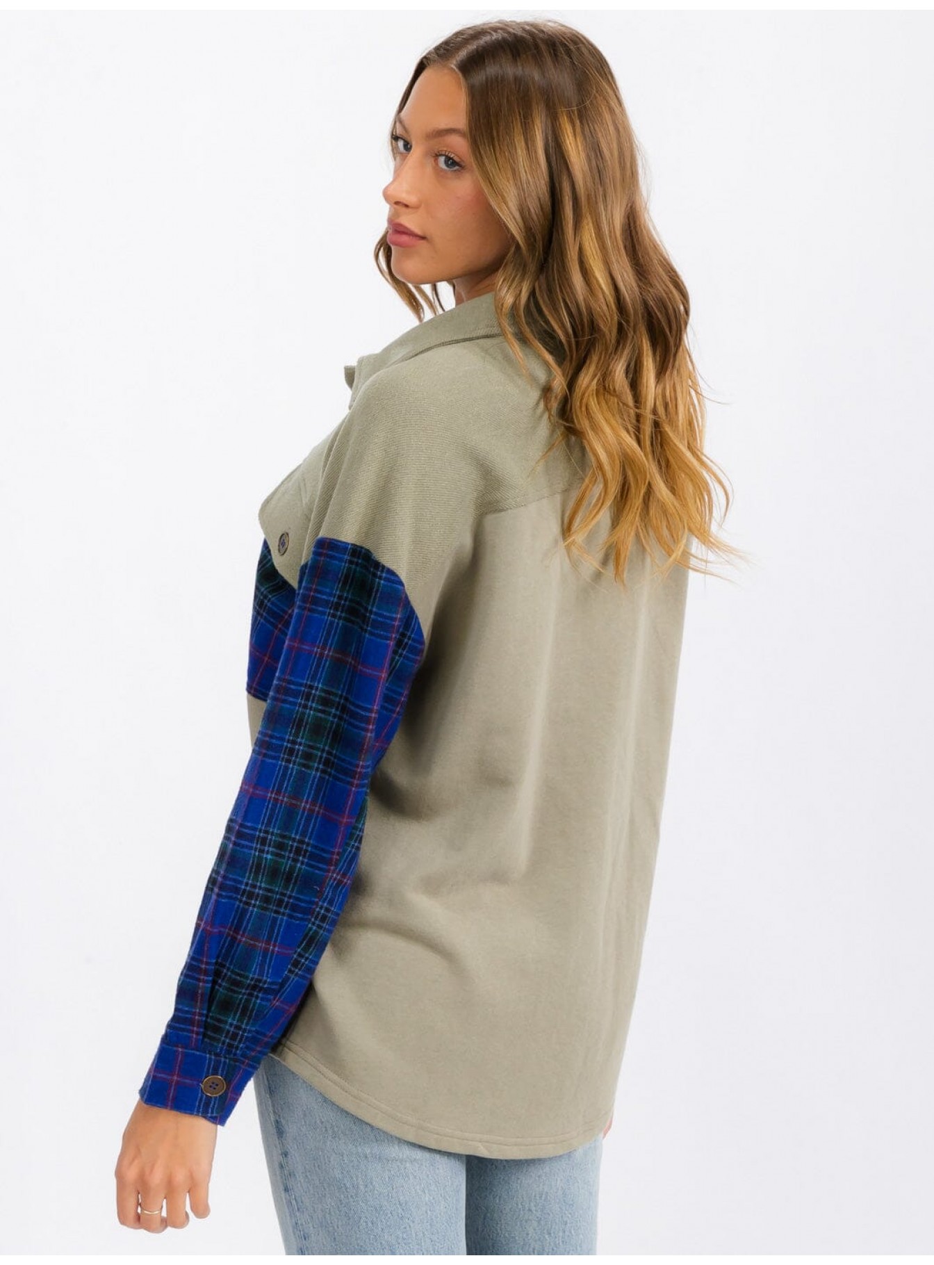 WOMEN'S LONG SLEEVE BUTTON UP FRONT POCKETS PLAID CONTRAST SHIRT WOMEN'S LONG SLEEVE BUTTON UP FRONT POCKETS PLAID CONTRAST SHIRT