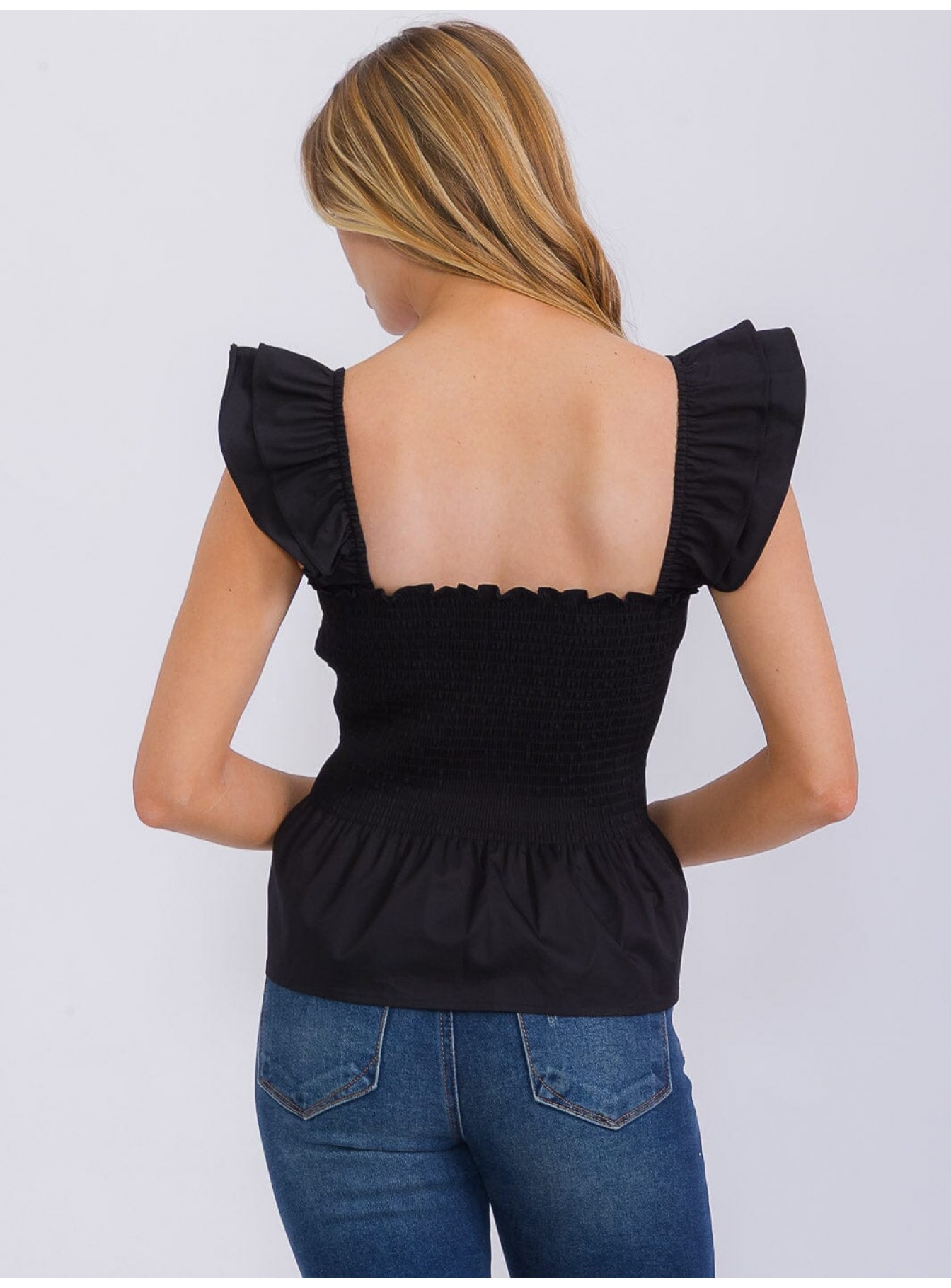 WOMEN'S SLEEVELESS SQUARE NECK SMOCK PEPLUM TANK TOP WOMEN'S SLEEVELESS SQUARE NECK SMOCK PEPLUM TANK TOP