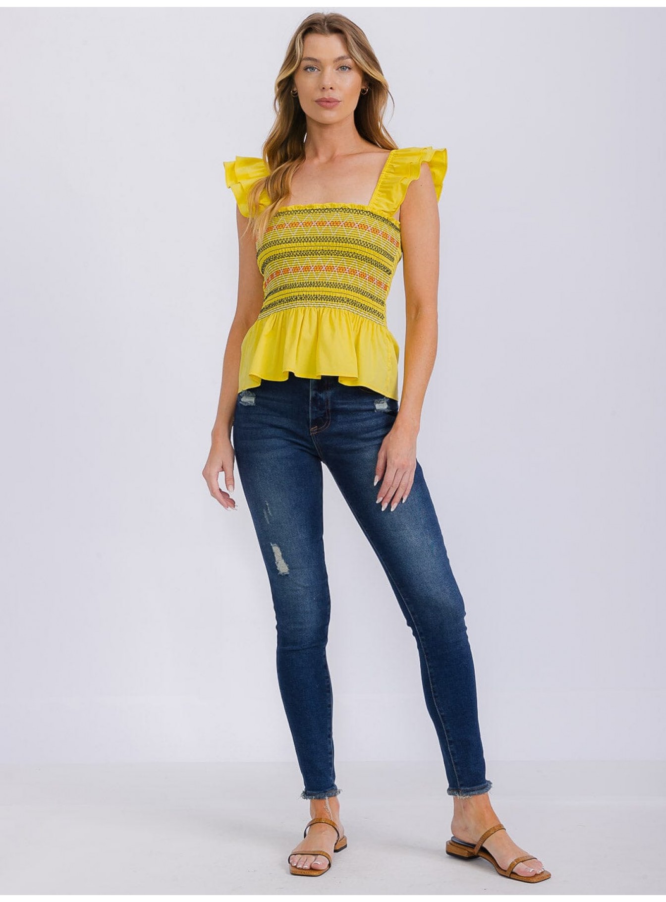 WOMEN'S SLEEVELESS SQUARE NECK SMOCK PEPLUM TANK TOP WOMEN'S SLEEVELESS SQUARE NECK SMOCK PEPLUM TANK TOP