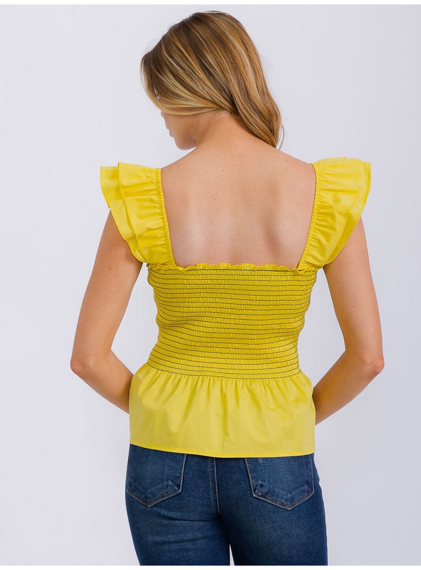 WOMEN'S SLEEVELESS SQUARE NECK SMOCK PEPLUM TANK TOP WOMEN'S SLEEVELESS SQUARE NECK SMOCK PEPLUM TANK TOP