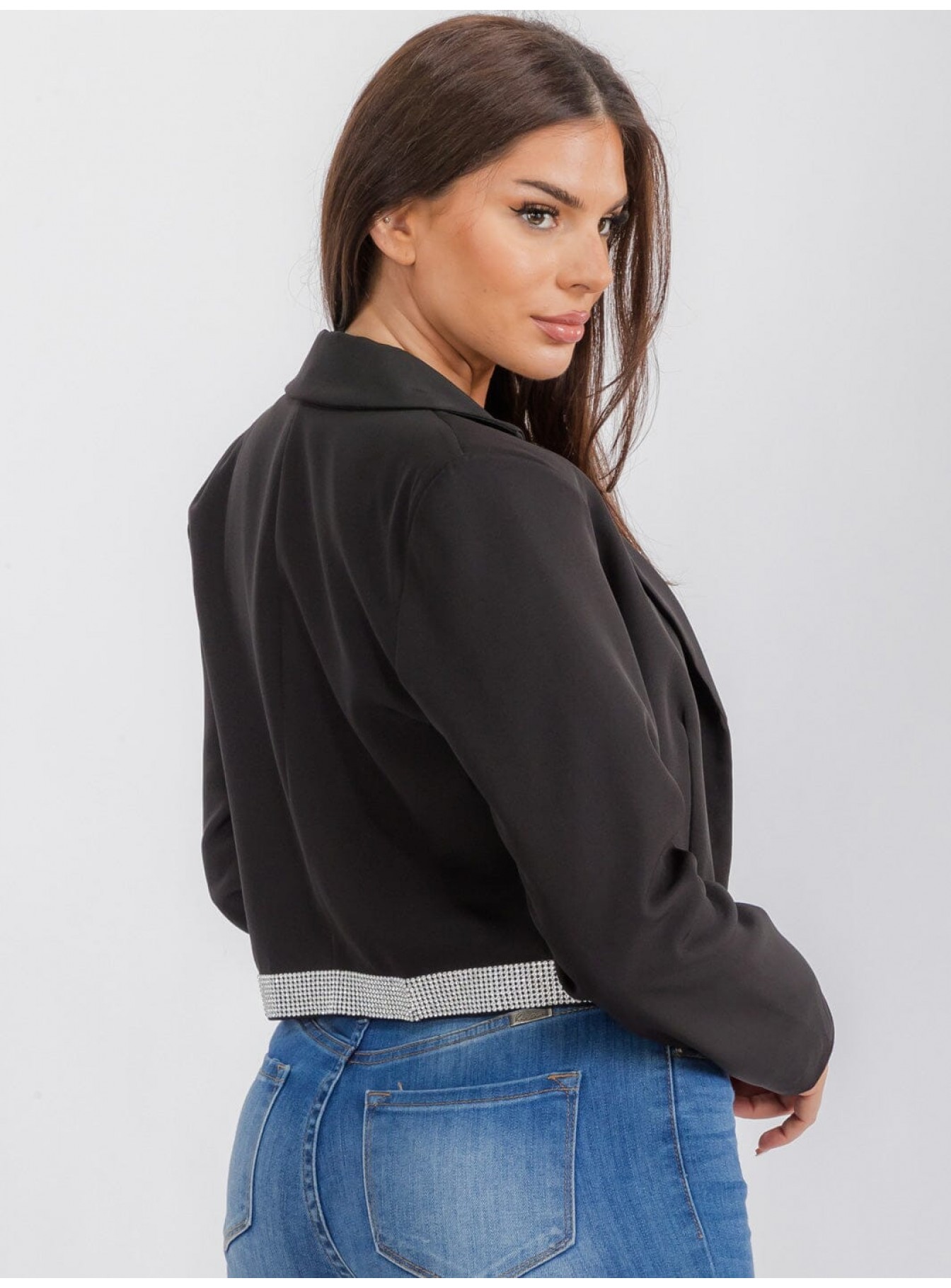 WOMEN'S LONG SLEEVE OPEN FRONT TRIM STUDS DETAILED BLAZER