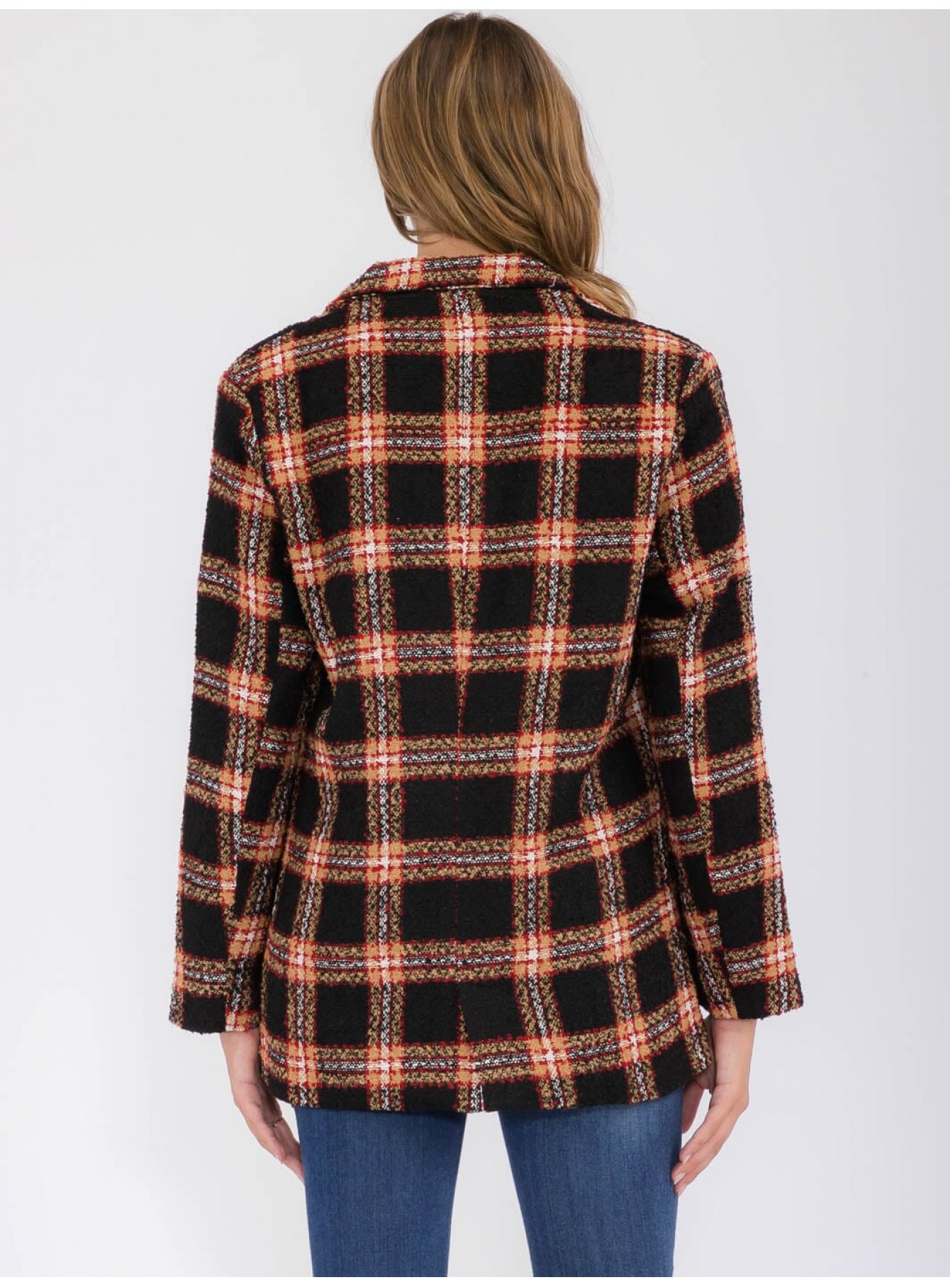 WOMEN'S LONG SLEEVE POCKETS BUTTON UP COLORBLOCK BLAZER WOMEN'S LONG SLEEVE POCKETS BUTTON UP COLORBLOCK BLAZER