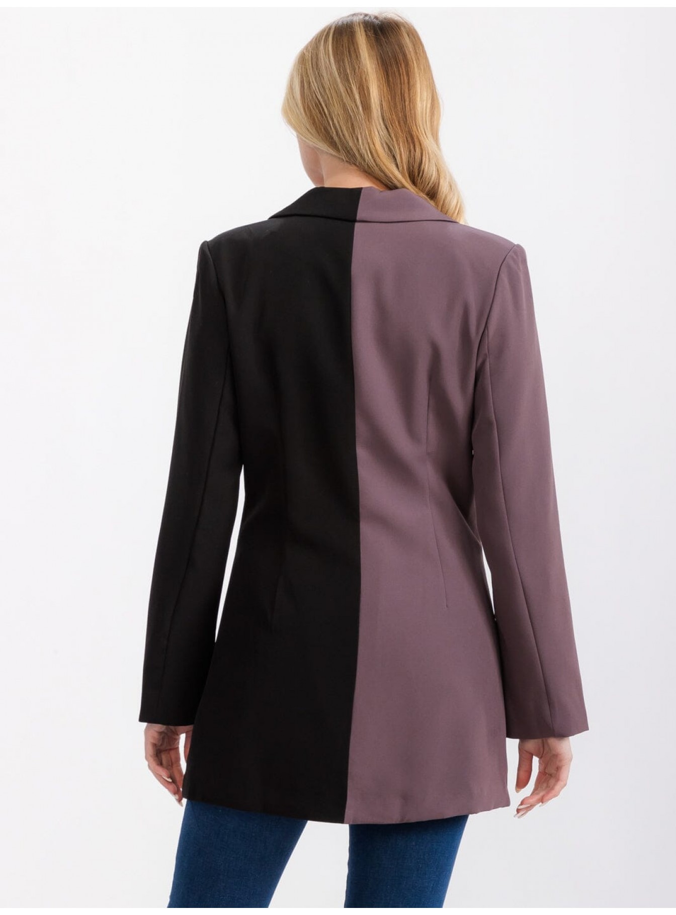 WOMEN'S LONG SLEEVE BUTTON CLOSURE FRONT POCKETS COLORBLOCK BLAZER
