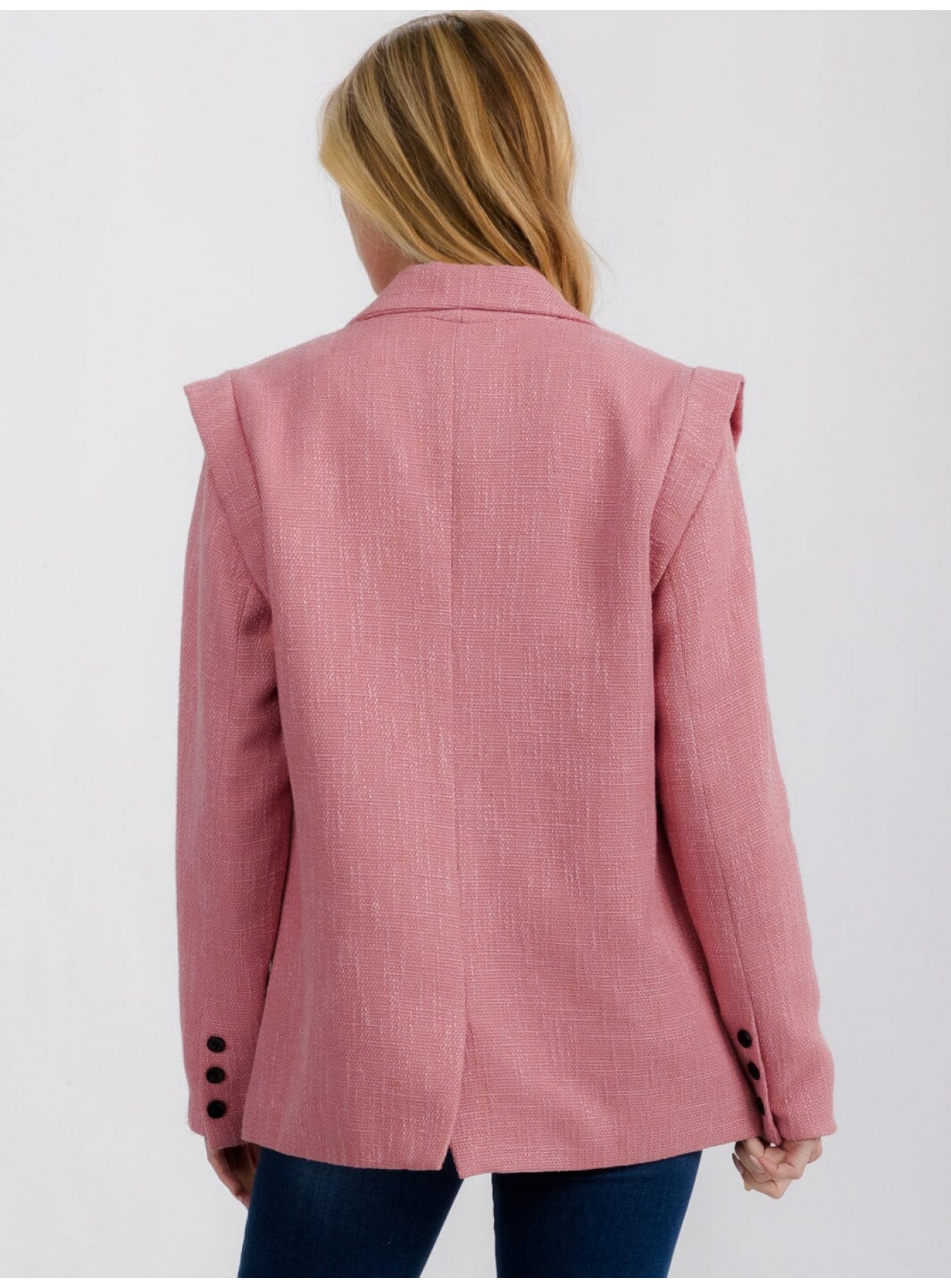 WOMEN'S LONG SLEEVE OPEN FRONT SHOULDER DETAILED BLAZER