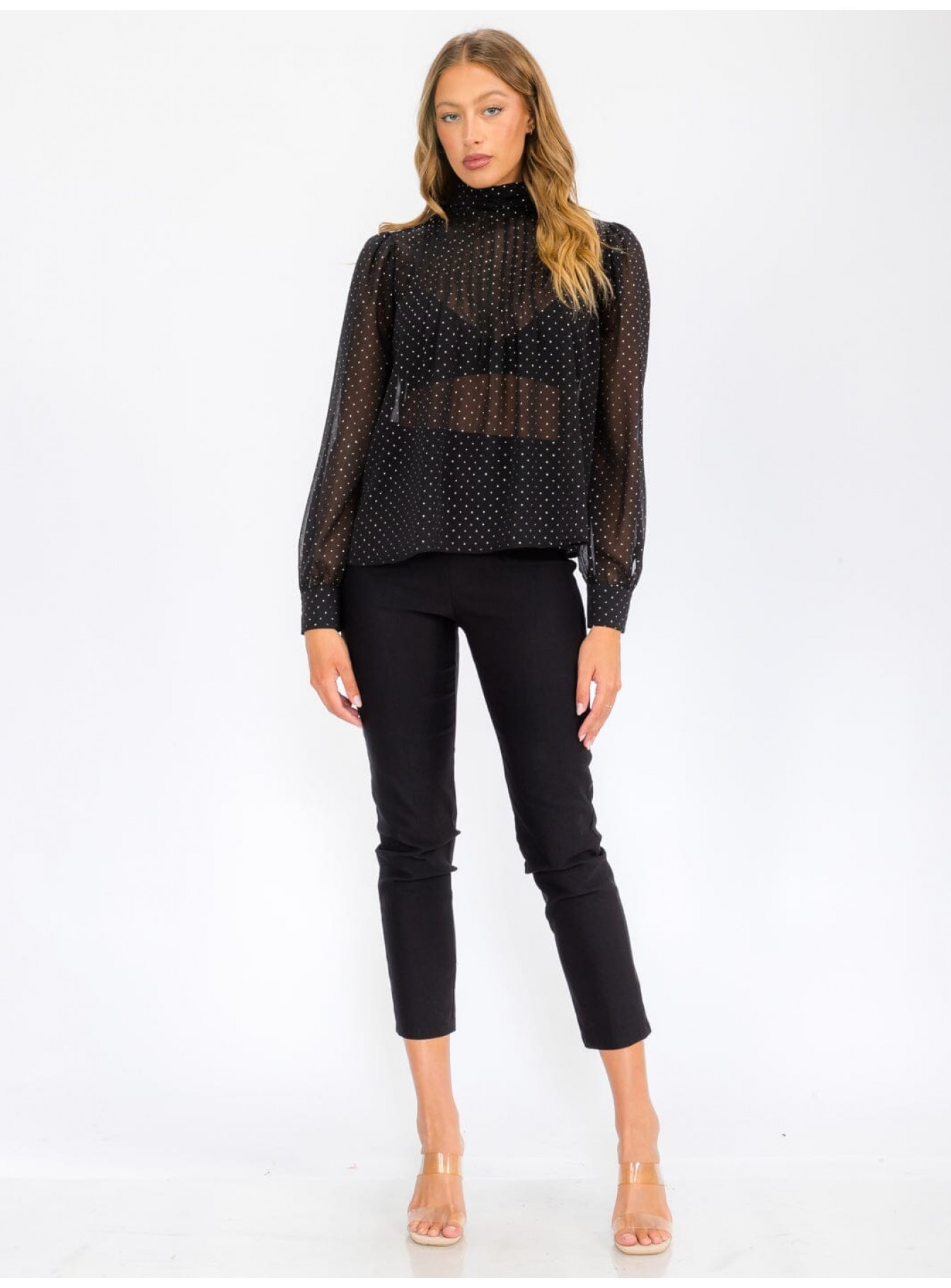 WOMEN'S LONG SLEEVE TURTLE NECK SHIMMER BLOUSE