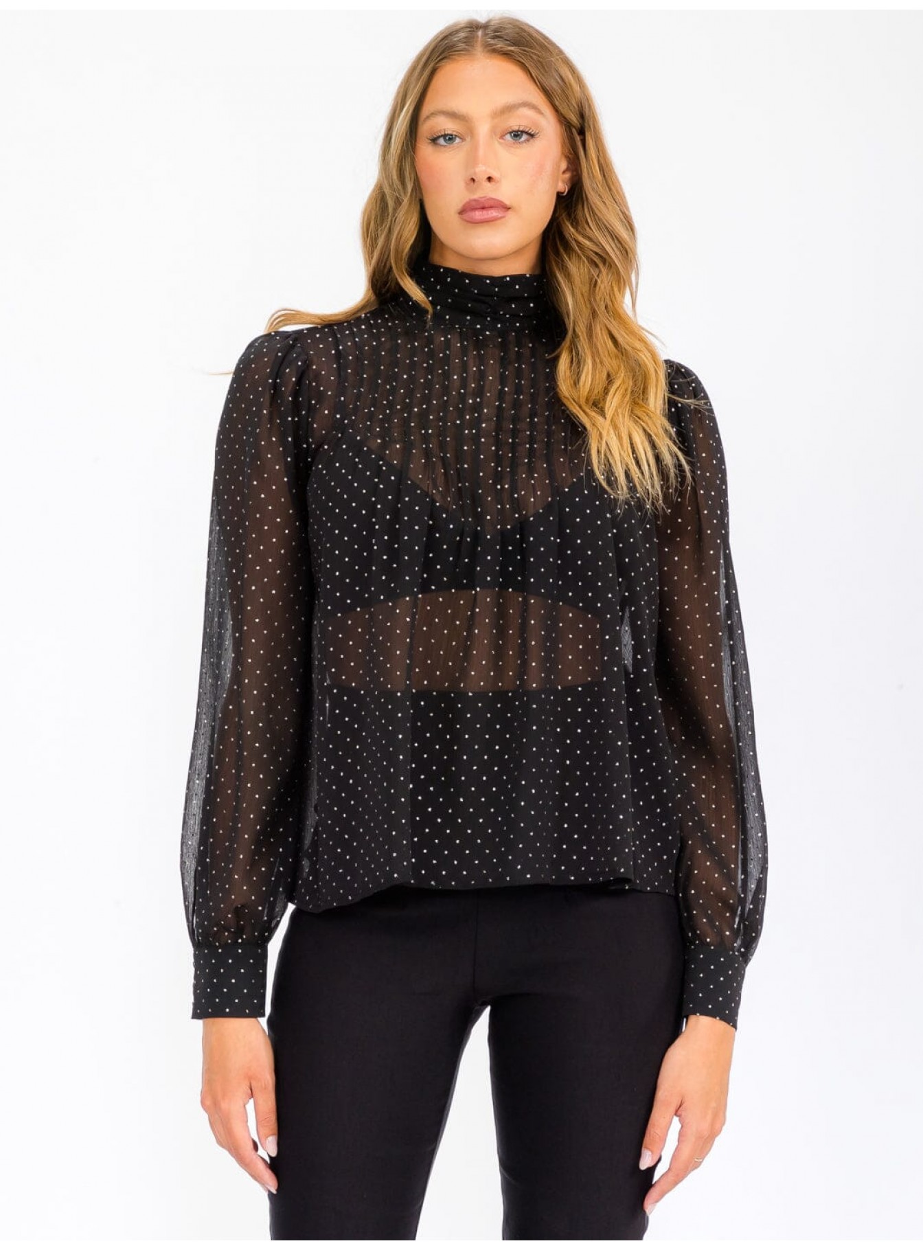 WOMEN'S LONG SLEEVE TURTLE NECK SHIMMER BLOUSE