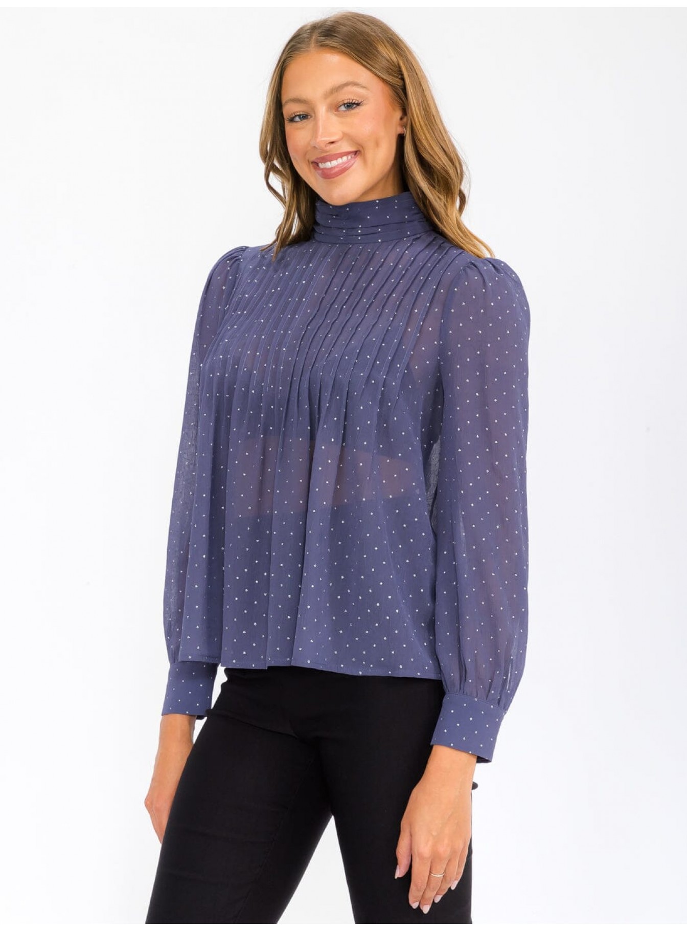 WOMEN'S LONG SLEEVE TURTLE NECK SHIMMER BLOUSE