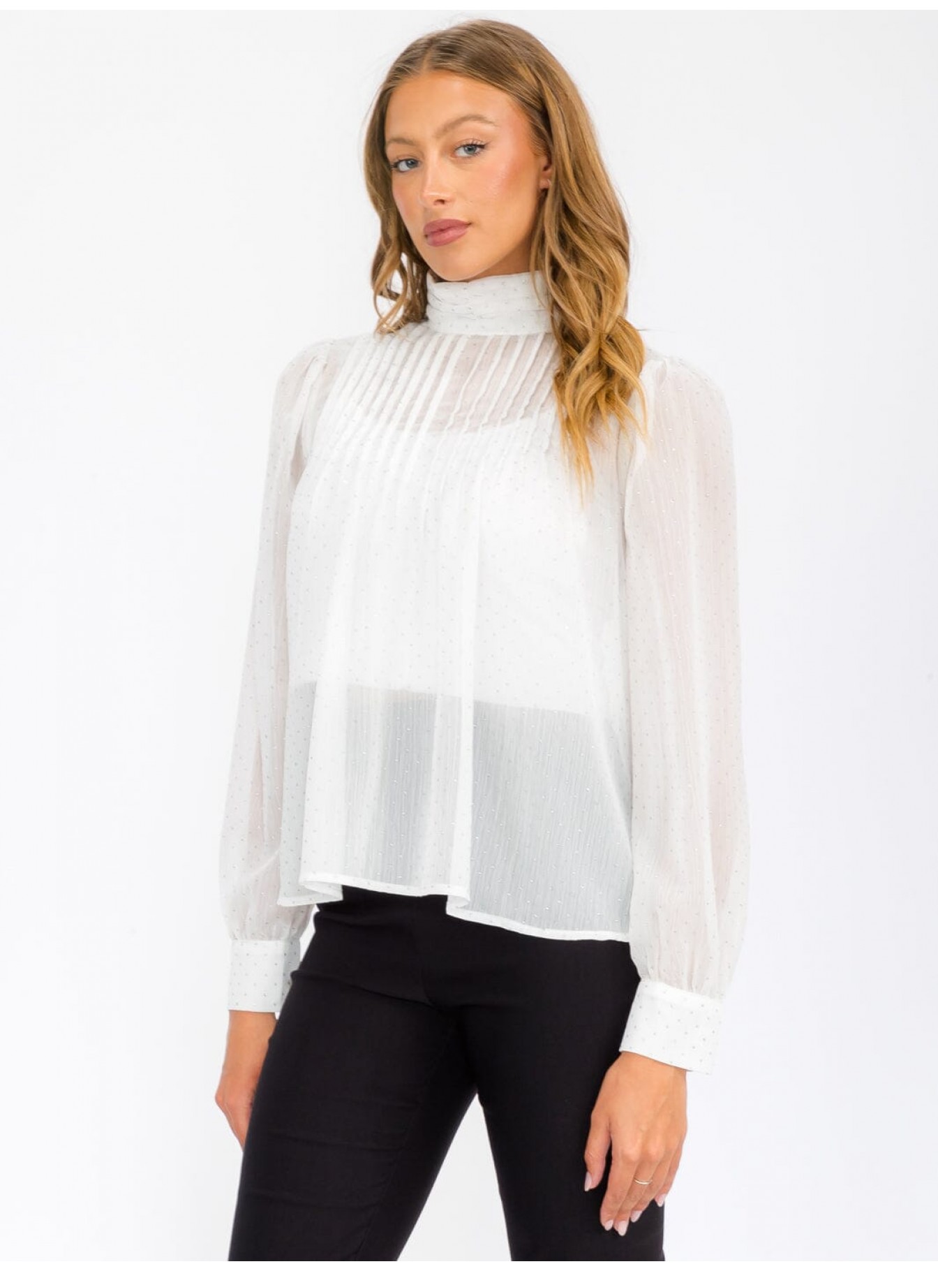 WOMEN'S LONG SLEEVE TURTLE NECK SHIMMER BLOUSE