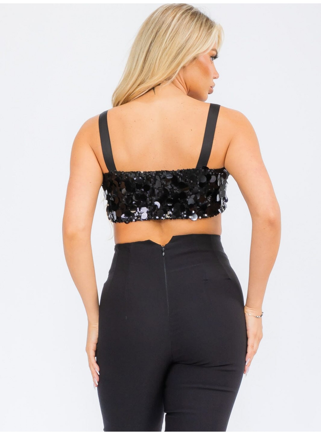 WOMEN'S SLEEVELESS SEQUINS CROP TANK TOP WOMEN'S SLEEVELESS SEQUINS CROP TANK TOP