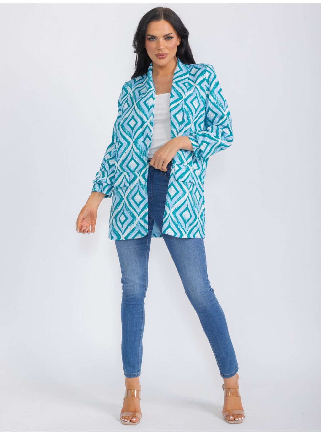 WOMEN'S LONG SLEEVE OPEN FRONT PRINTED BLAZER WOMEN'S LONG SLEEVE OPEN FRONT PRINTED BLAZER