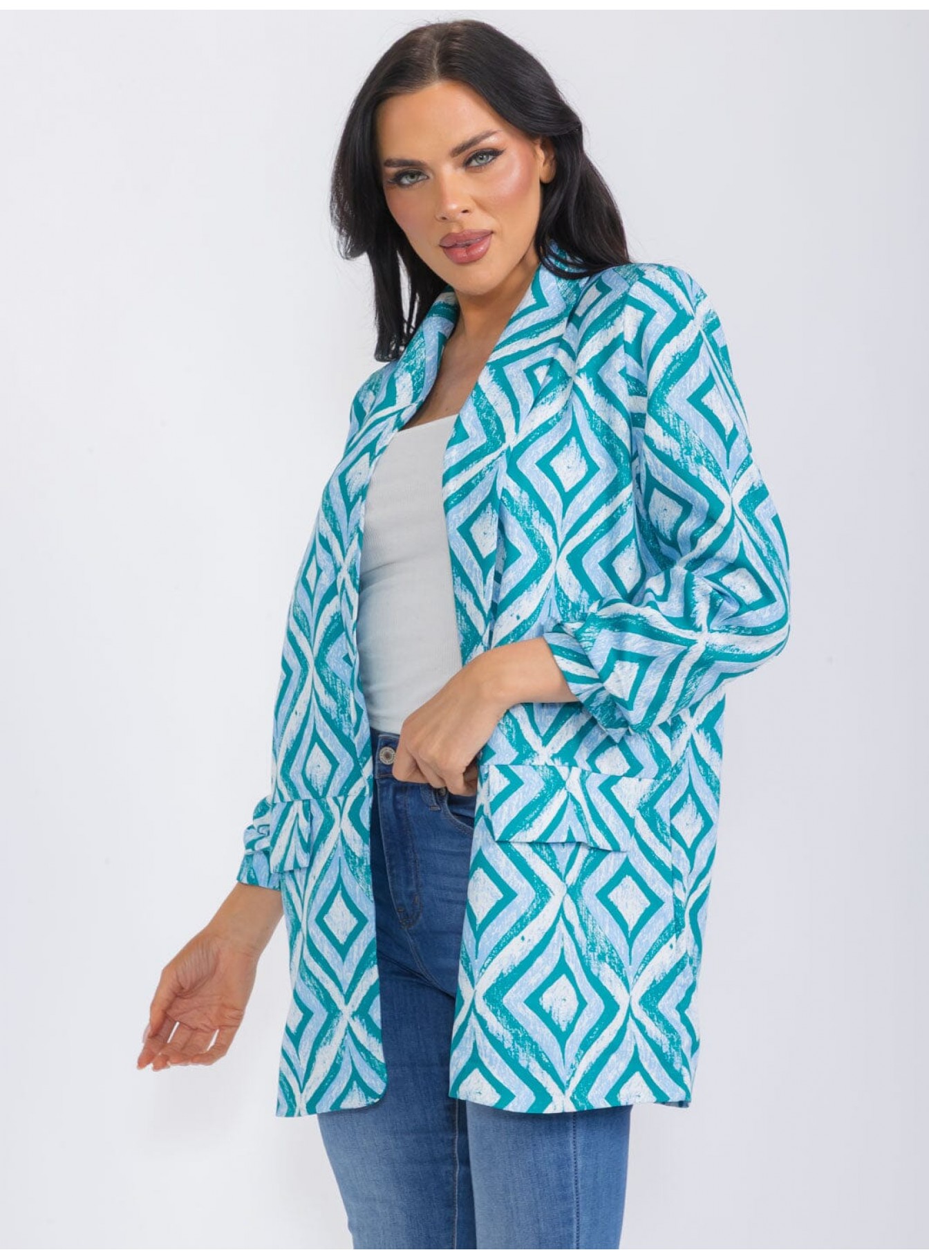 WOMEN'S LONG SLEEVE OPEN FRONT PRINTED BLAZER WOMEN'S LONG SLEEVE OPEN FRONT PRINTED BLAZER