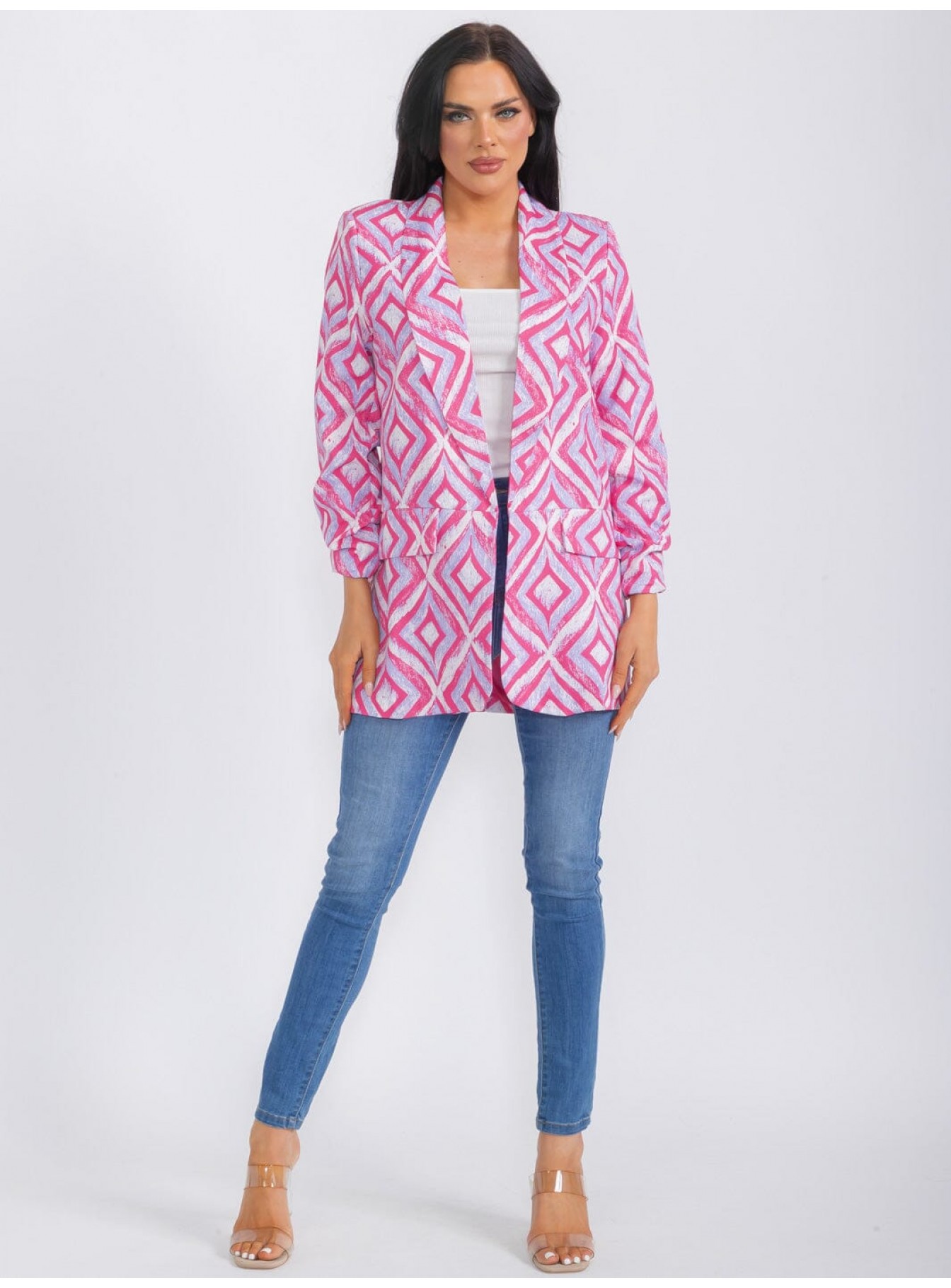WOMEN'S LONG SLEEVE OPEN FRONT PRINTED BLAZER WOMEN'S LONG SLEEVE OPEN FRONT PRINTED BLAZER