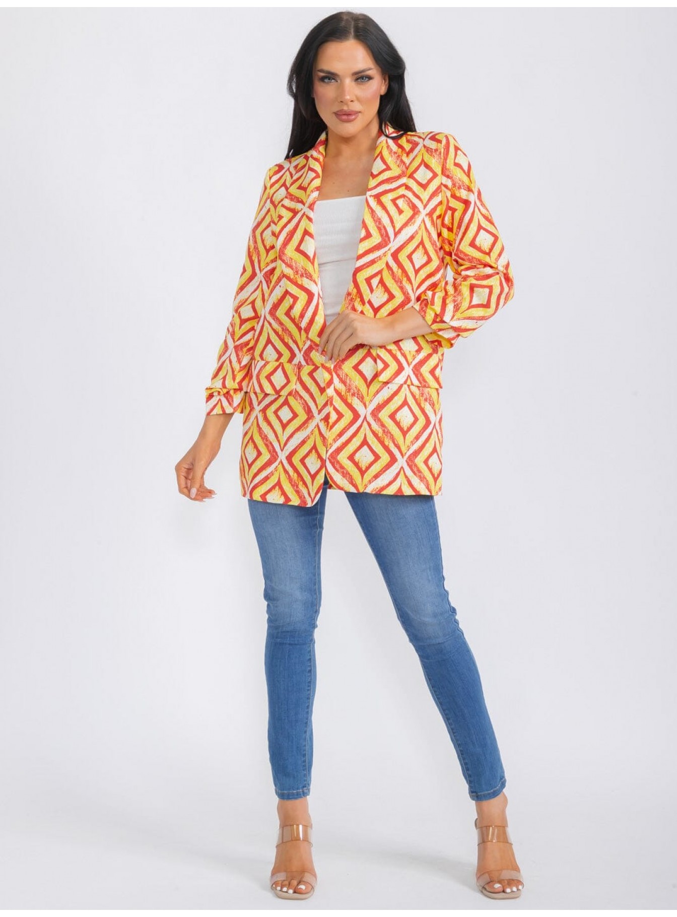 WOMEN'S LONG SLEEVE OPEN FRONT PRINTED BLAZER WOMEN'S LONG SLEEVE OPEN FRONT PRINTED BLAZER