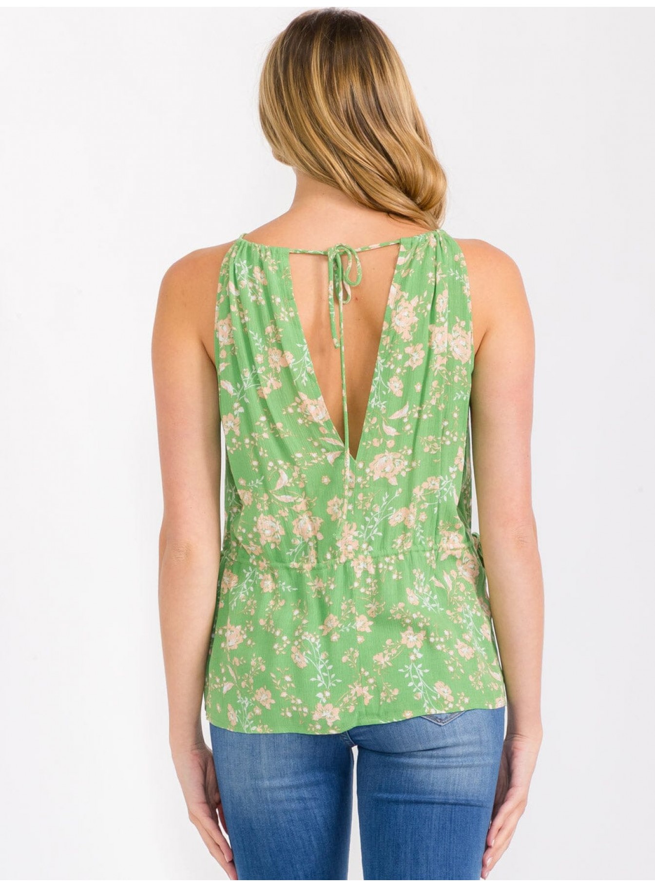 WOMEN'S SLEEVELESS OPEN BACK ADJUSTABLE WAIST FLORAL TOP WOMEN'S SLEEVELESS OPEN BACK ADJUSTABLE WAIST FLORAL TOP