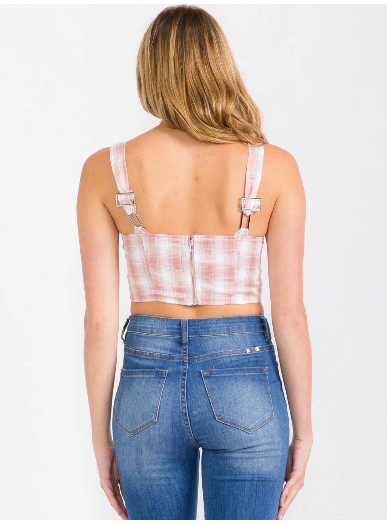 WOMEN'S SLEEVELESS V-NECK PLAID CROP TOP WOMEN'S SLEEVELESS V-NECK PLAID CROP TOP