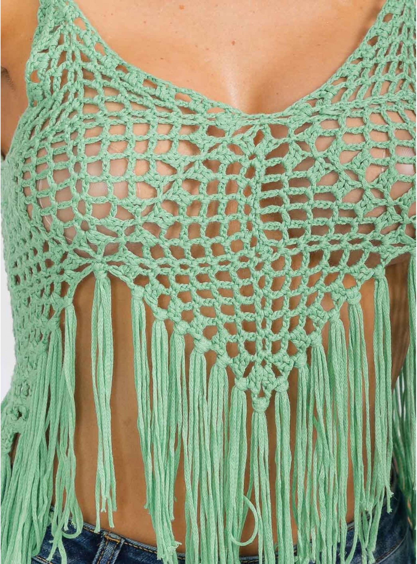 WOMEN'S SLEEVELESS V-NECK KNITTED FRINGE TANK TOP