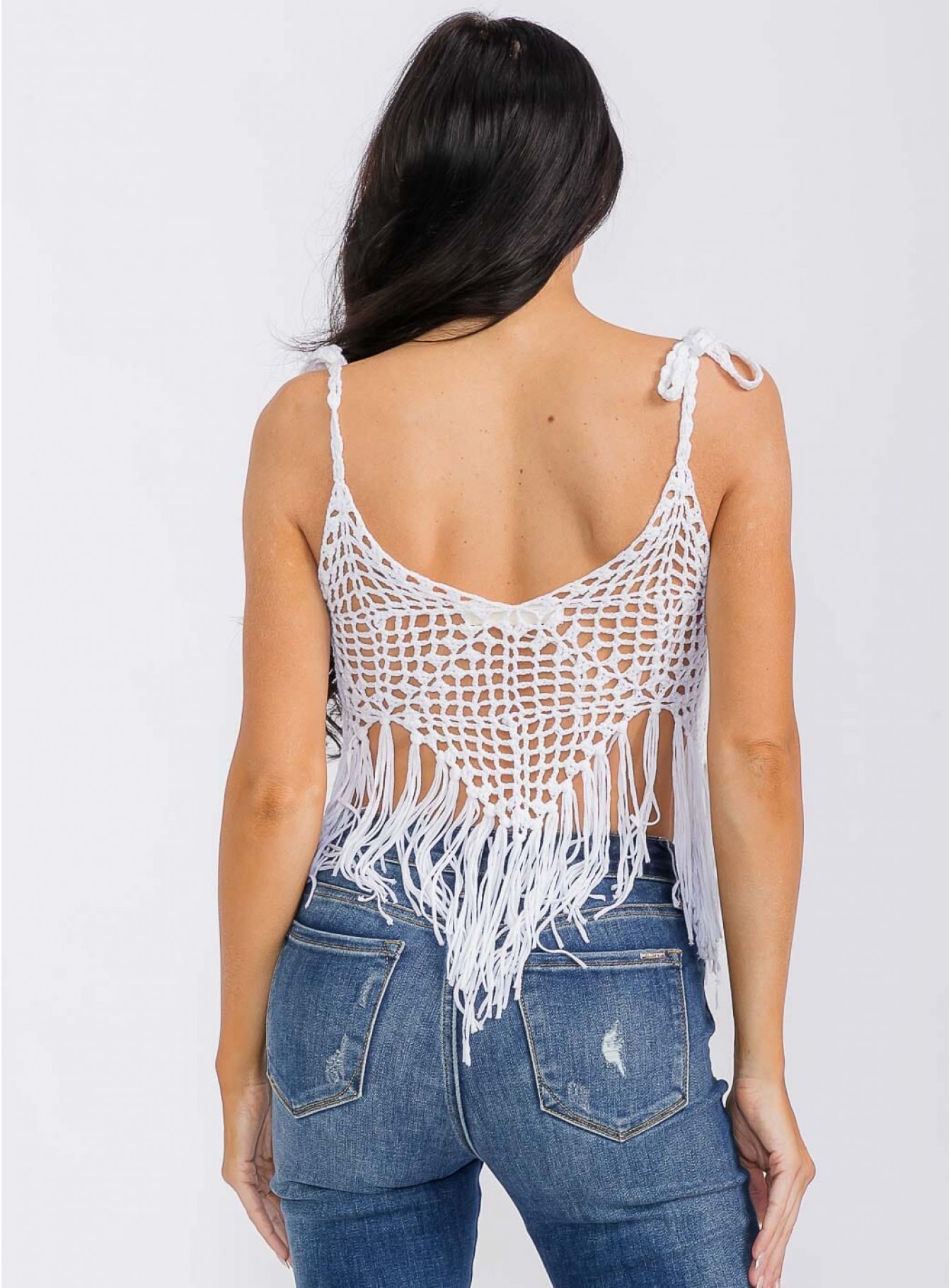 WOMEN'S SLEEVELESS V-NECK KNITTED FRINGE TANK TOP