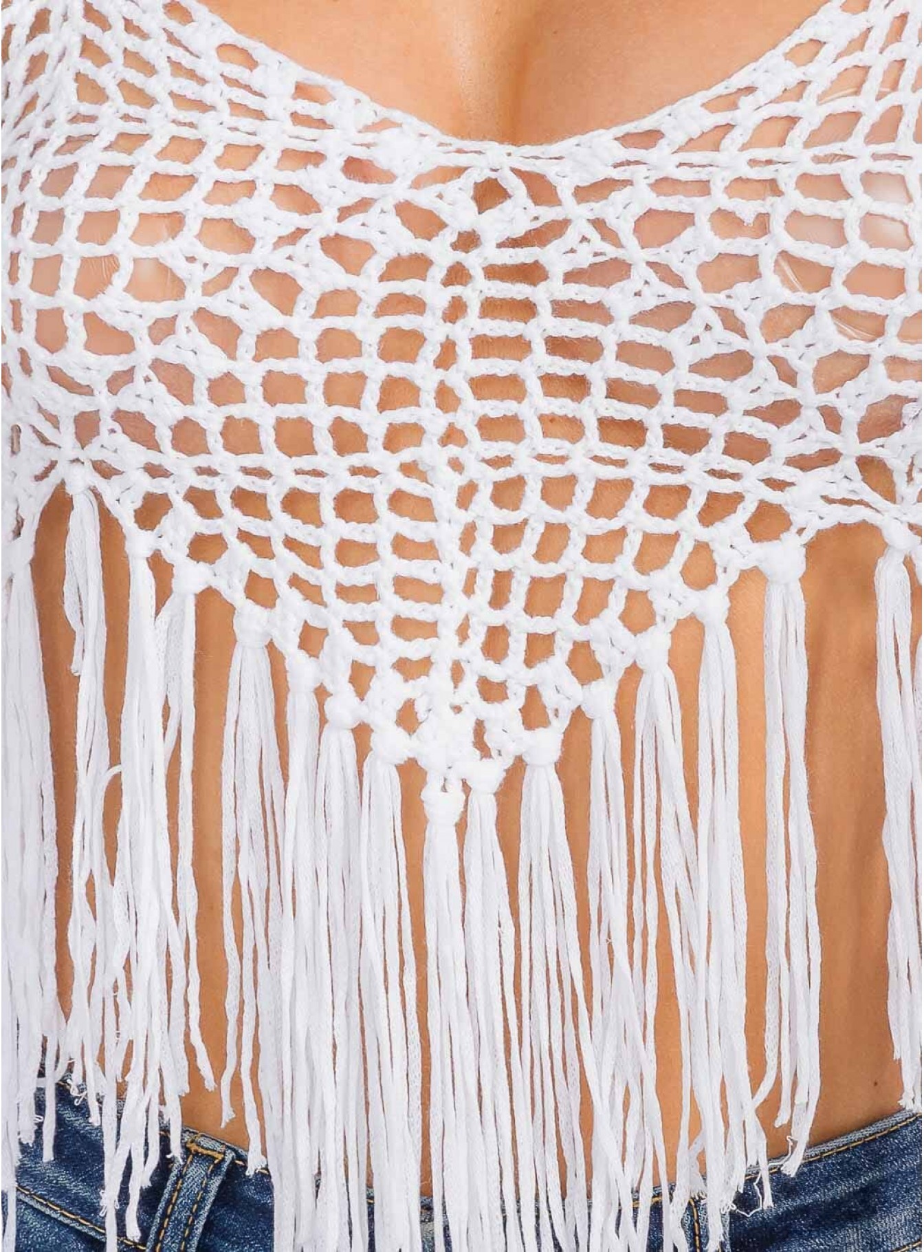 WOMEN'S SLEEVELESS V-NECK KNITTED FRINGE TANK TOP