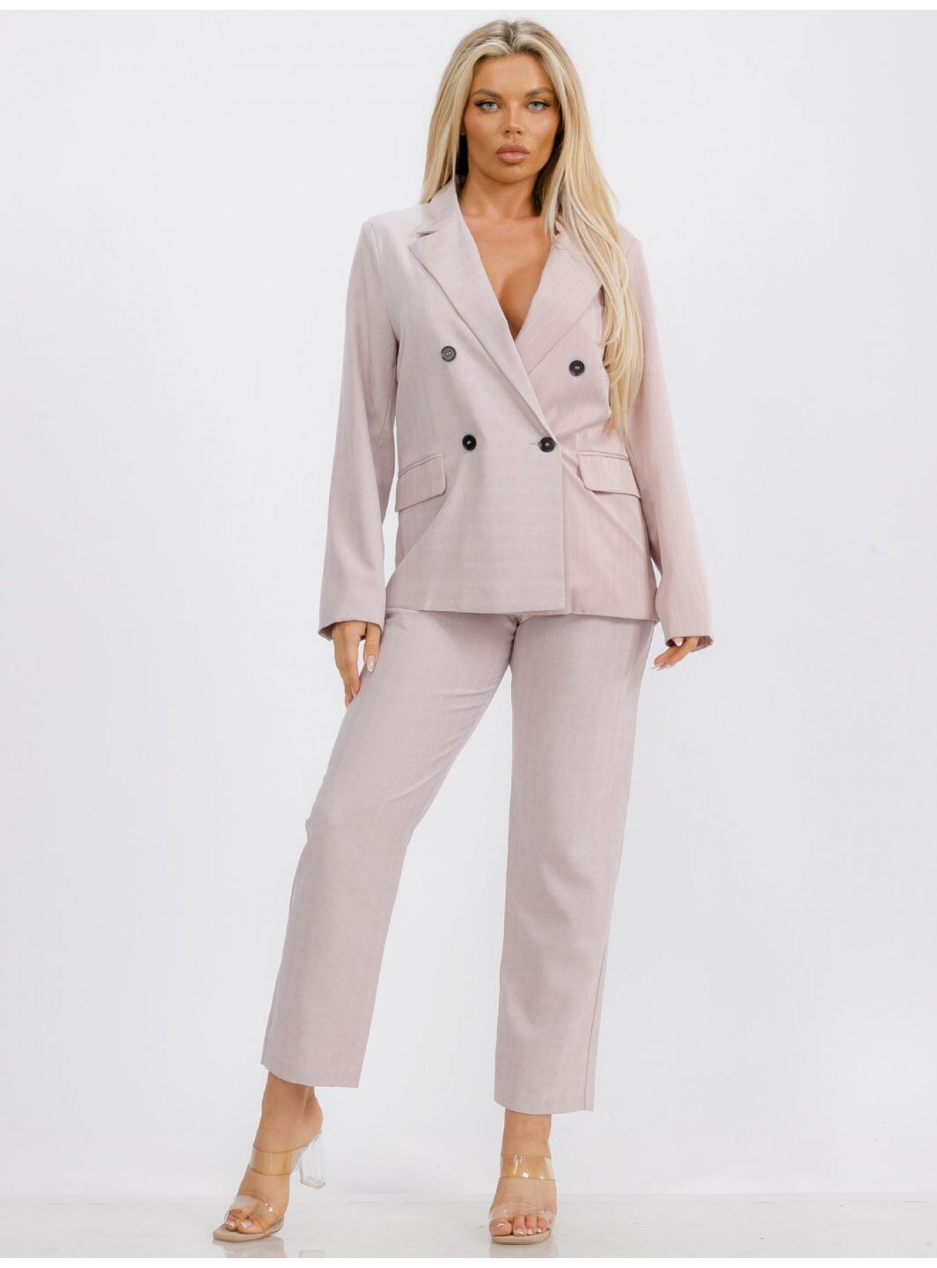 WOMEN'S LONG SLEEVE BUTTON CLOSURE STRIPES BLAZER WOMEN'S LONG SLEEVE BUTTON CLOSURE STRIPES BLAZER