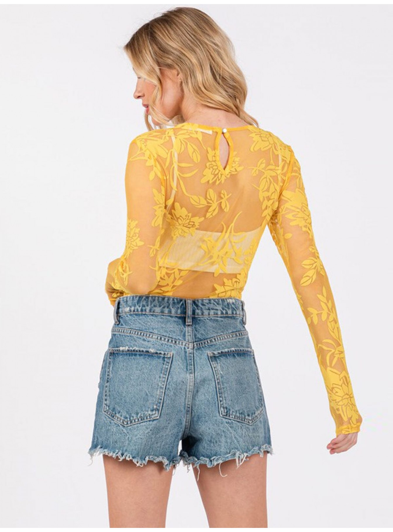 WOMEN'S LONG SLEEVE MESH PRINTED BODYSUIT