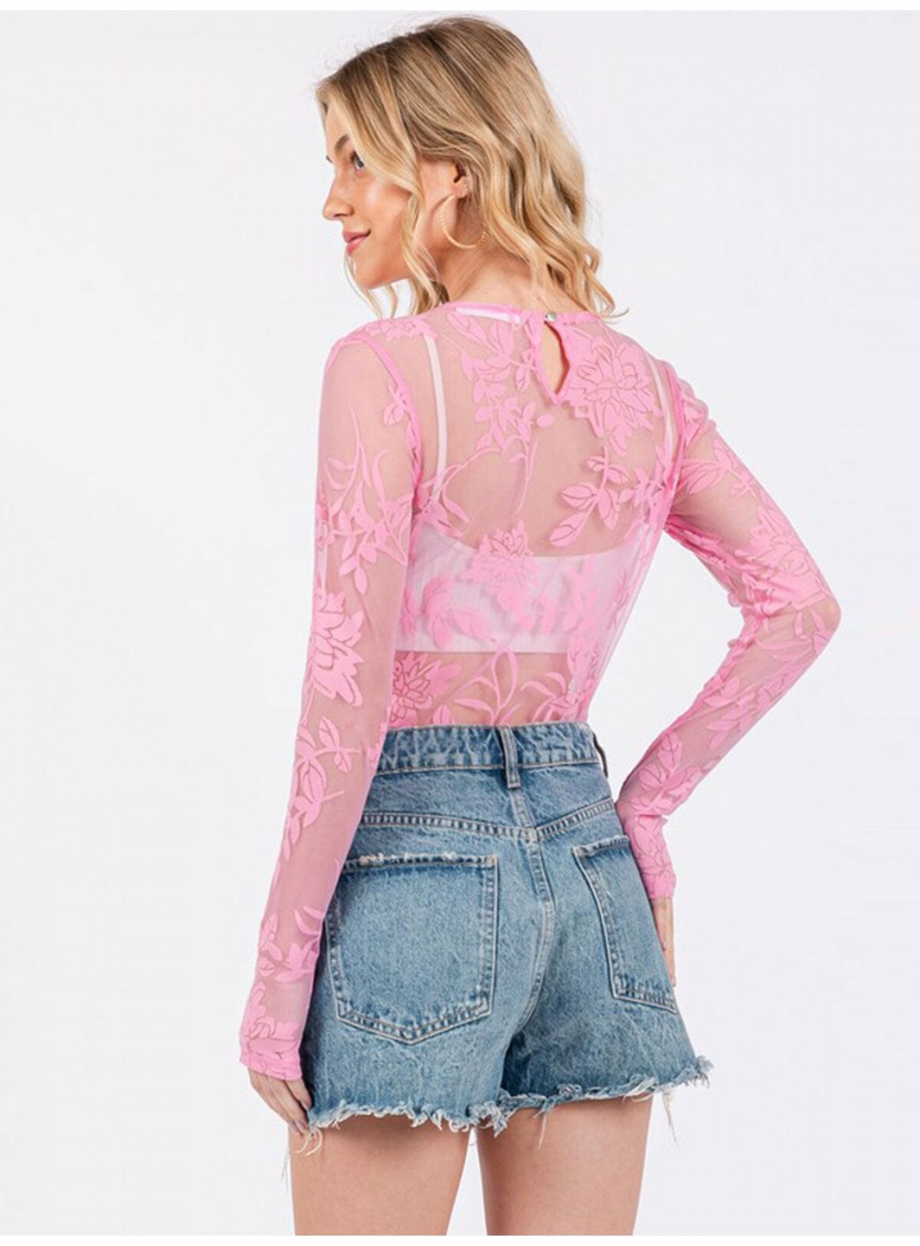 WOMEN'S LONG SLEEVE MESH PRINTED BODYSUIT