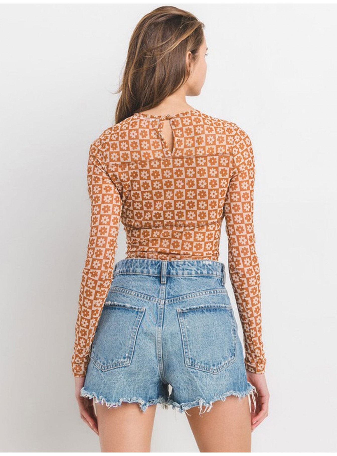 WOMEN'S LONG SLEEVE FLORAL PRINT MESH BODYSUIT WOMEN'S LONG SLEEVE FLORAL PRINT MESH BODYSUIT