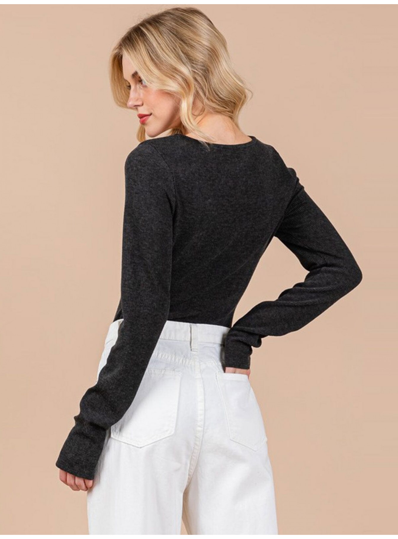 WOMEN'S LONG SLEEVE ROUND NECK RIBBED BODYSUIT