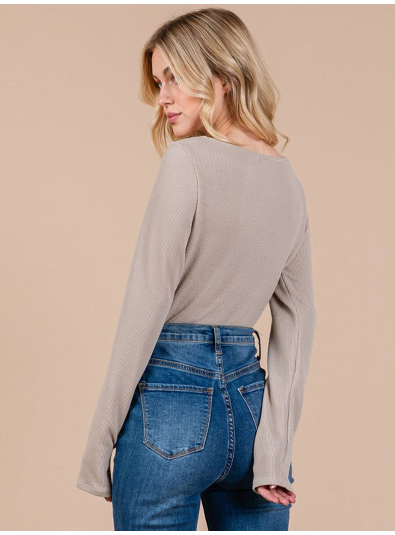 WOMEN'S LONG SLEEVE ROUND NECK RIBBED BODYSUIT