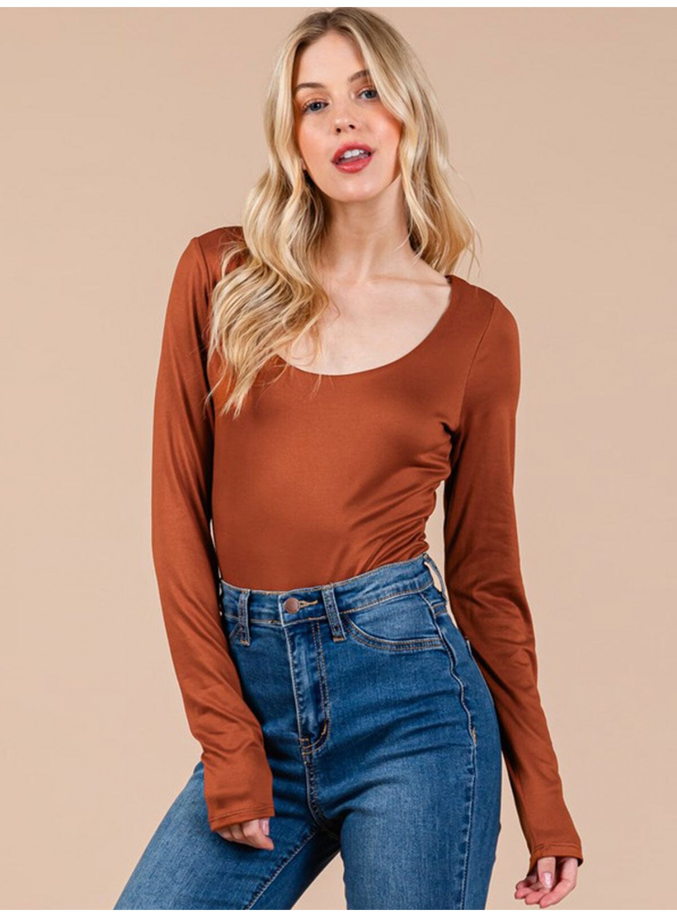 WOMEN'S LONG SLEEVE ROUND NECK SOLID BODYSUIT