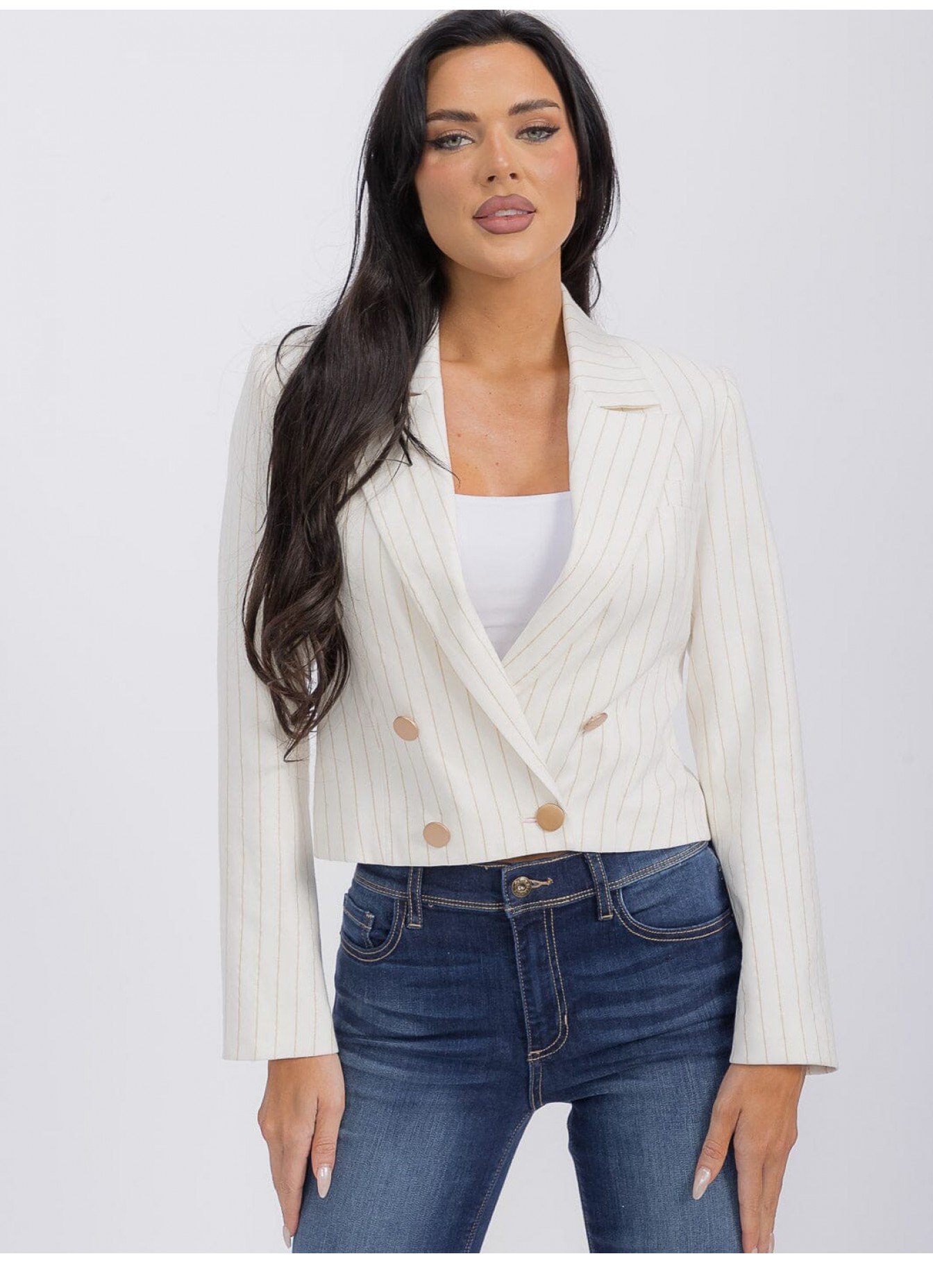 WOMEN'S LONG SLEEVE BUTTON CLOSURE SRTIPES BLAZER WOMEN'S LONG SLEEVE BUTTON CLOSURE SRTIPES BLAZER