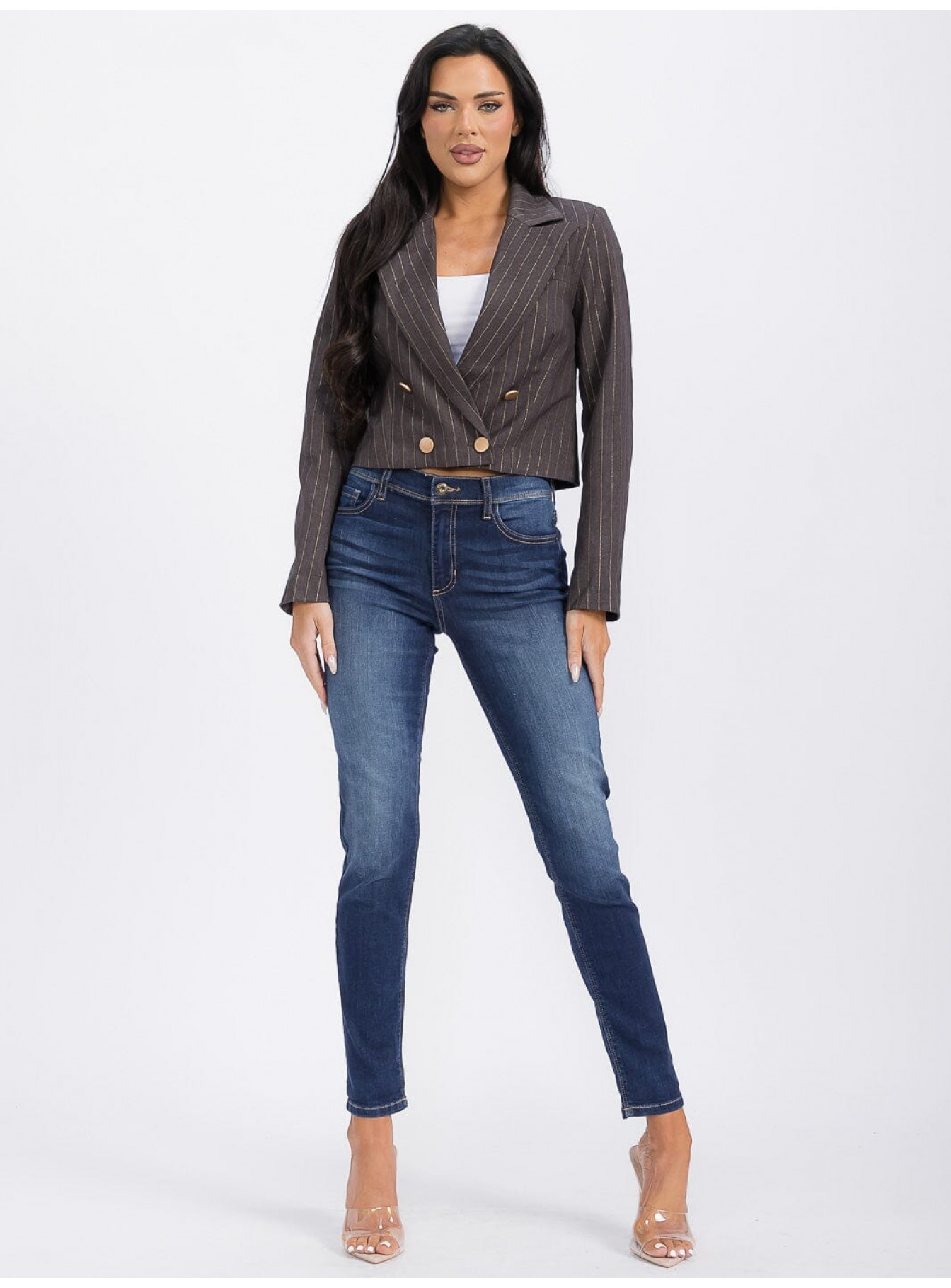 WOMEN'S LONG SLEEVE BUTTON CLOSURE SRTIPES BLAZER WOMEN'S LONG SLEEVE BUTTON CLOSURE SRTIPES BLAZER