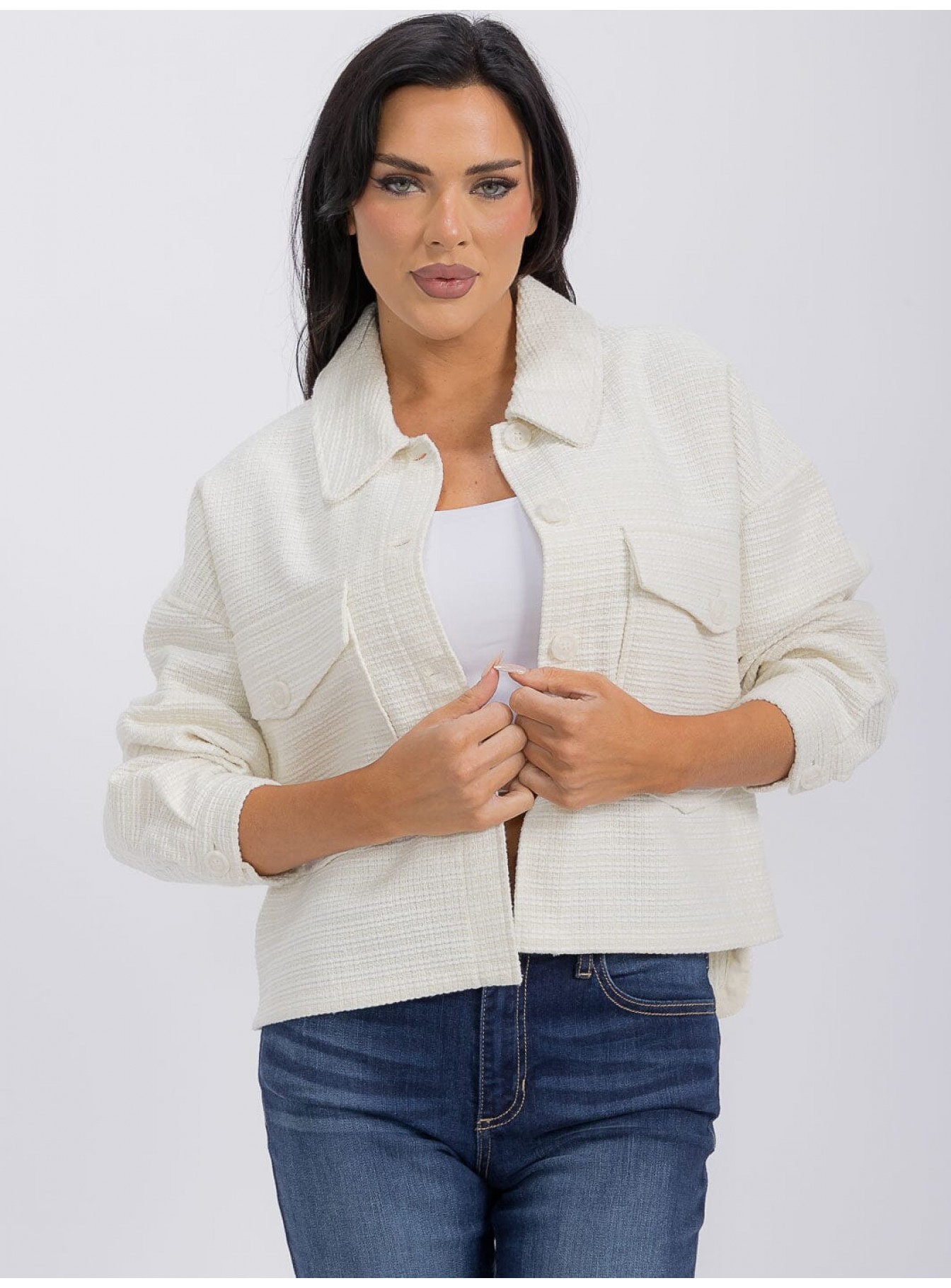 WOMEN'S LONG SLEEVE FRONT POCKET BUTTON ...