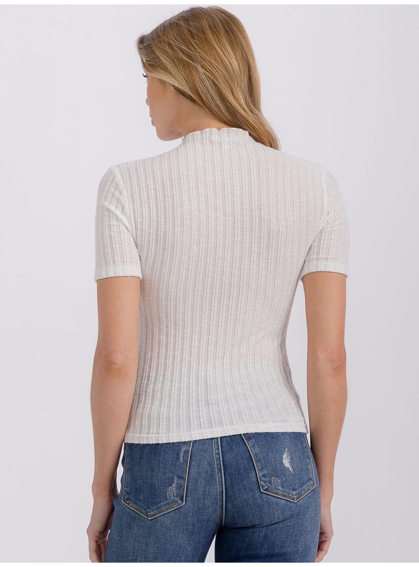 WOMEN'S SHORT SLEEVE MOCK NECK BOW DETAILED TOP WOMEN'S SHORT SLEEVE MOCK NECK BOW DETAILED TOP