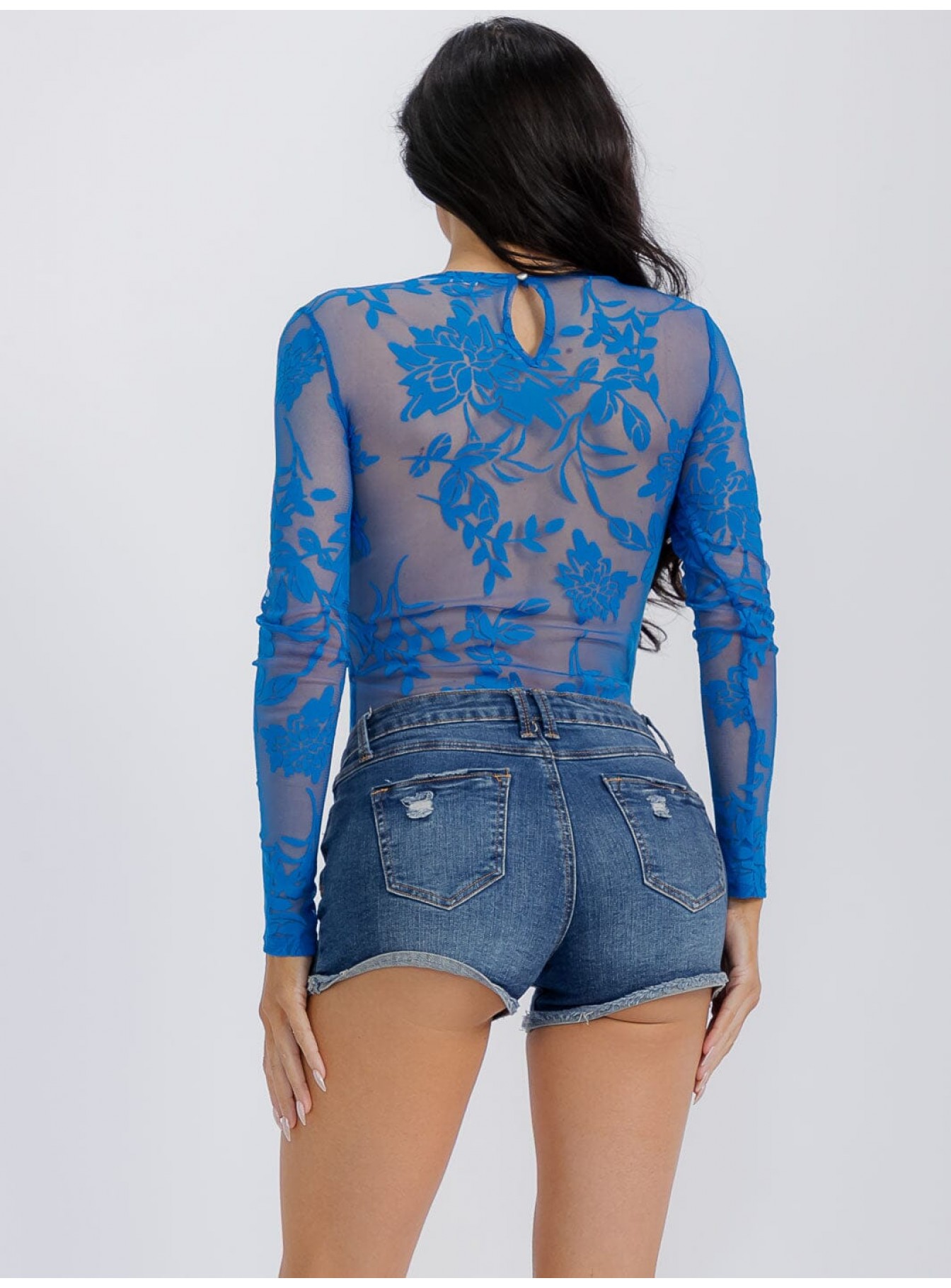 WOMEN'S LONG SLEEVE MESH PRINTED BODYSUIT