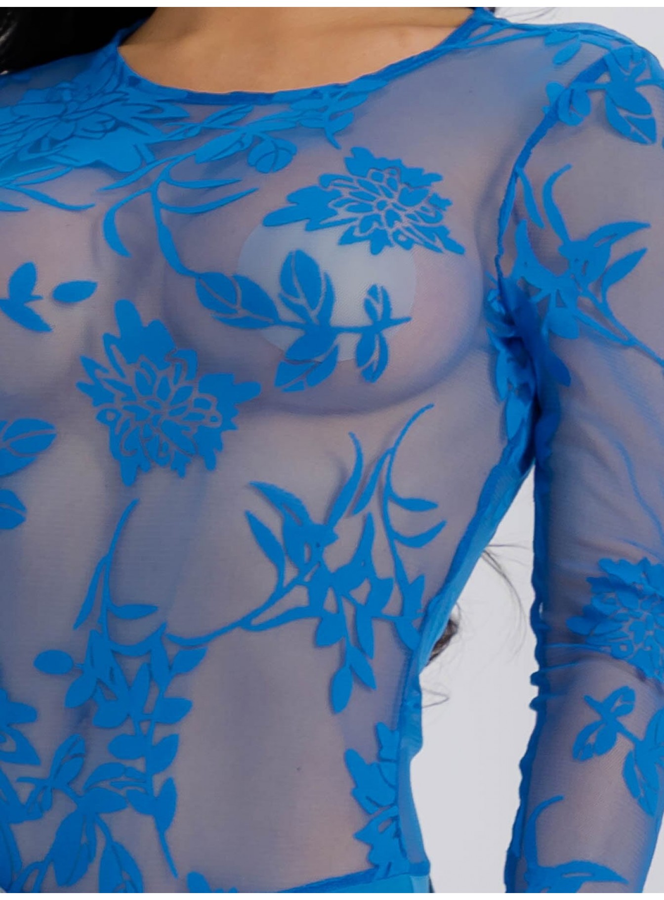 WOMEN'S LONG SLEEVE MESH PRINTED BODYSUIT