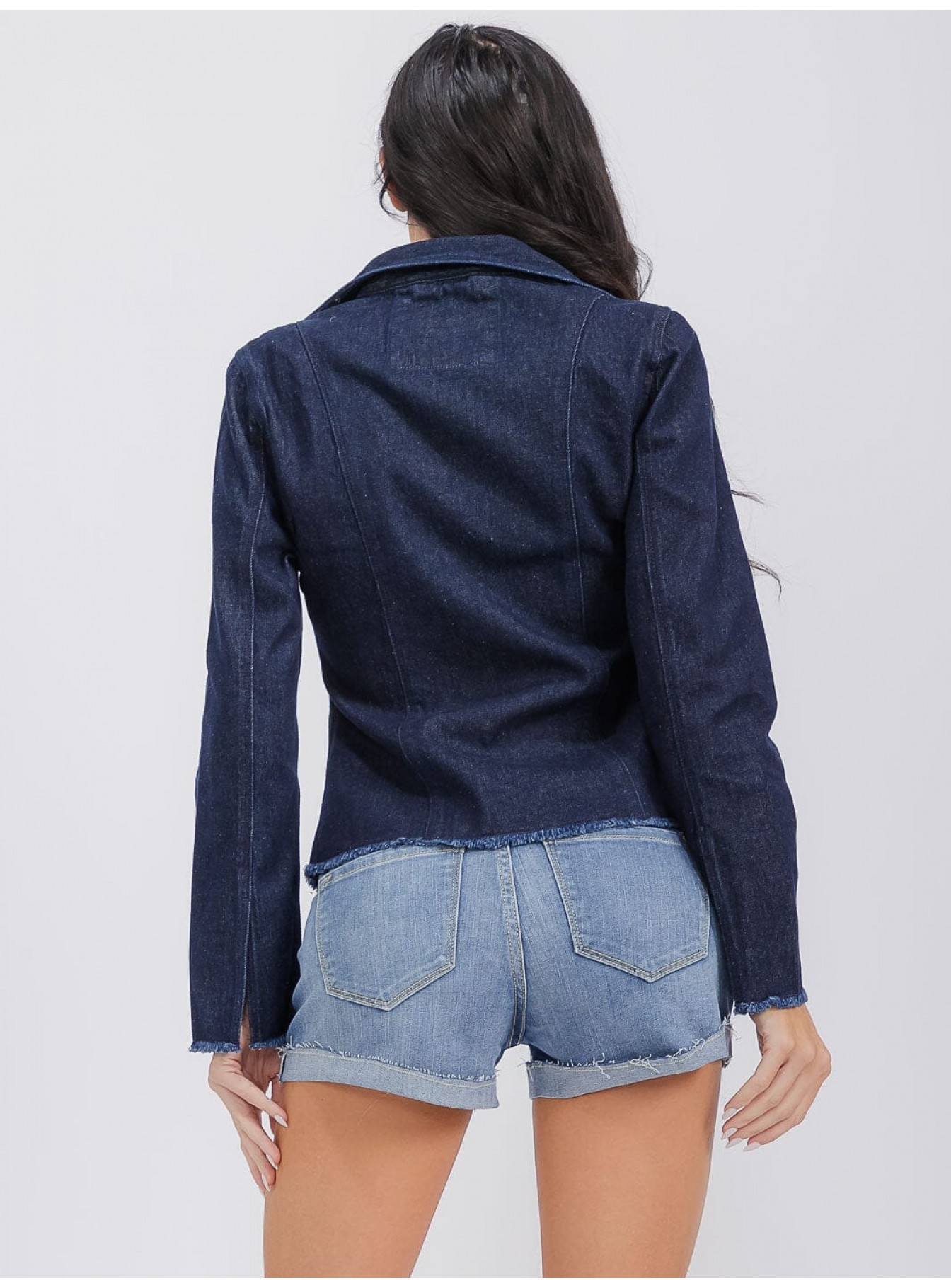 WOMEN'S LONG SLEEVE OPEN FRONT SELF TIE DENIM BLAZER WOMEN'S LONG SLEEVE OPEN FRONT SELF TIE DENIM BLAZER