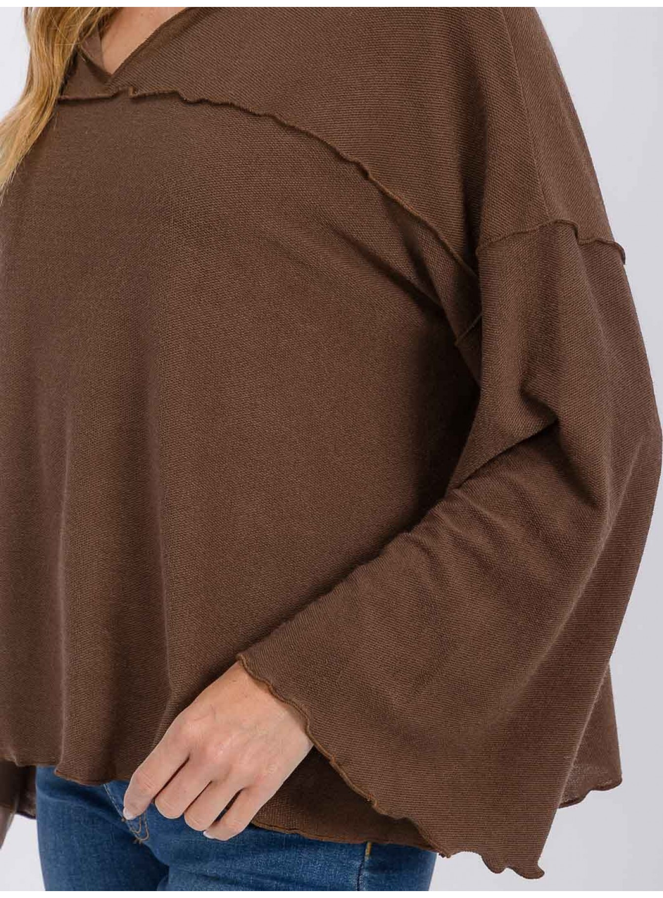 WOMEN'S LONG BELL SLEEVE V-NECK HOODED OVERSIZED TOP WOMEN'S LONG BELL SLEEVE V-NECK HOODED OVERSIZED TOP