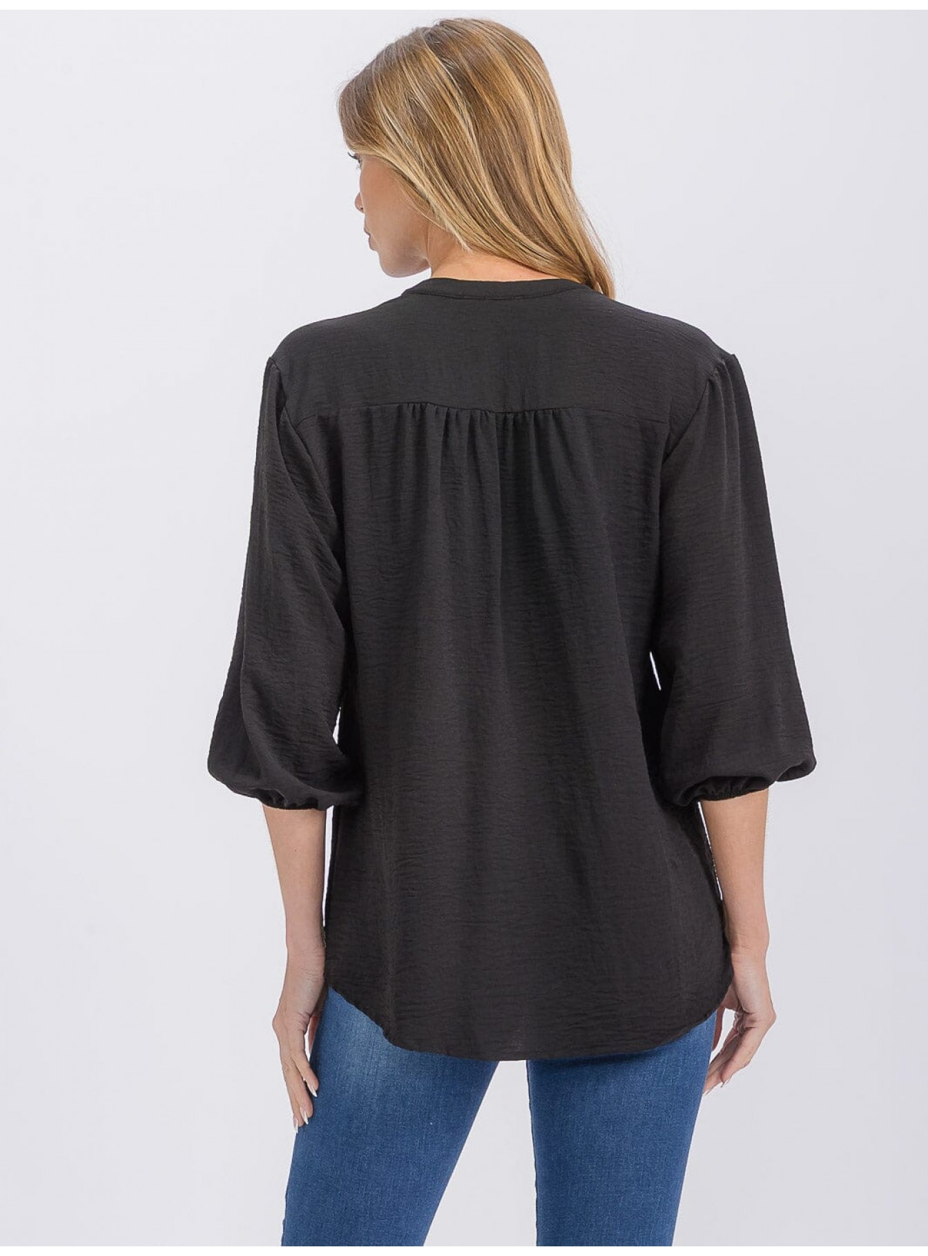 WOMEN'S 3/4 SLEEVE V-NECK HIGH-LOW BLOUSE WOMEN'S 3/4 SLEEVE V-NECK HIGH-LOW BLOUSE
