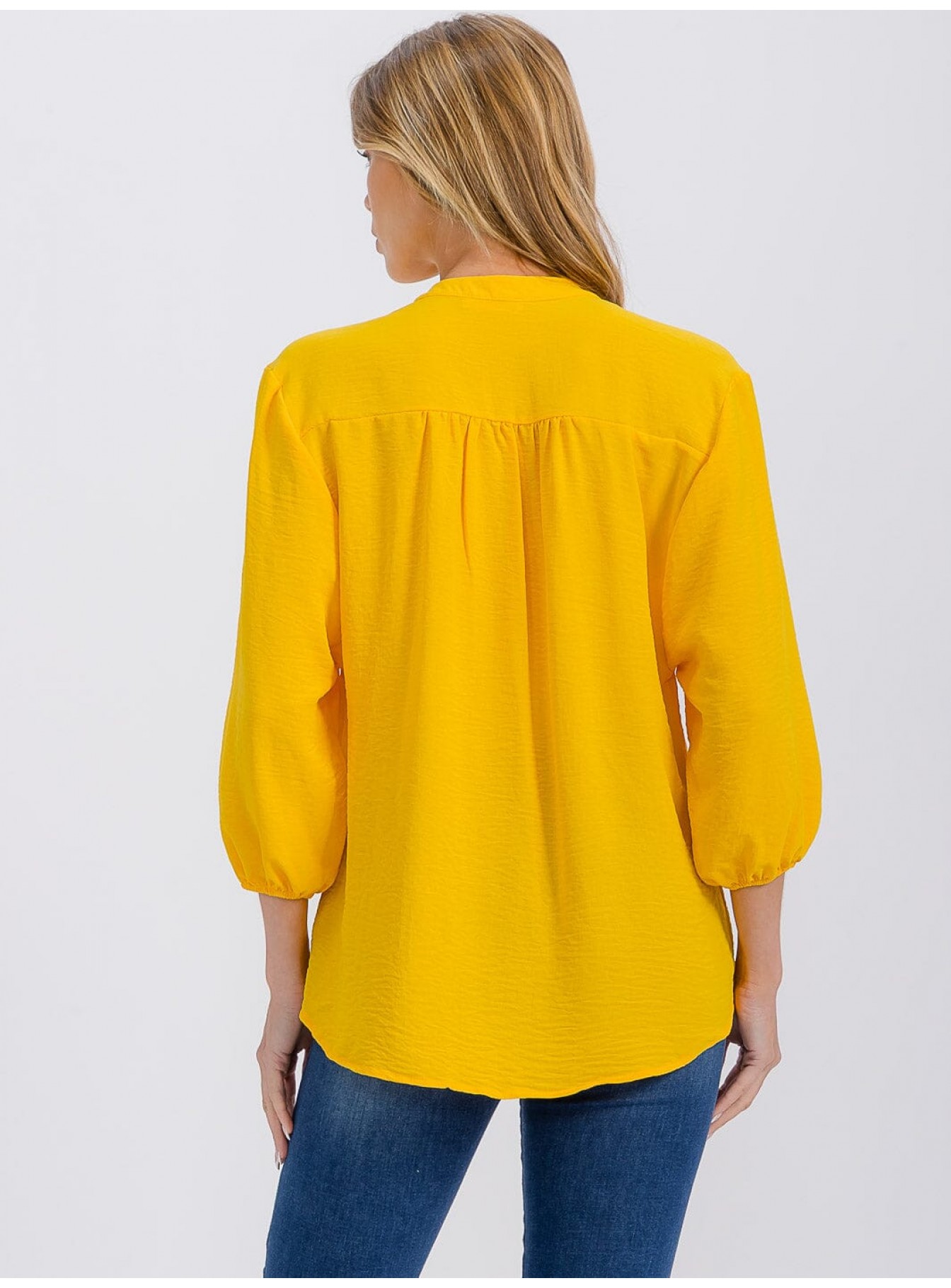 WOMEN'S 3/4 SLEEVE V-NECK HIGH-LOW BLOUSE WOMEN'S 3/4 SLEEVE V-NECK HIGH-LOW BLOUSE