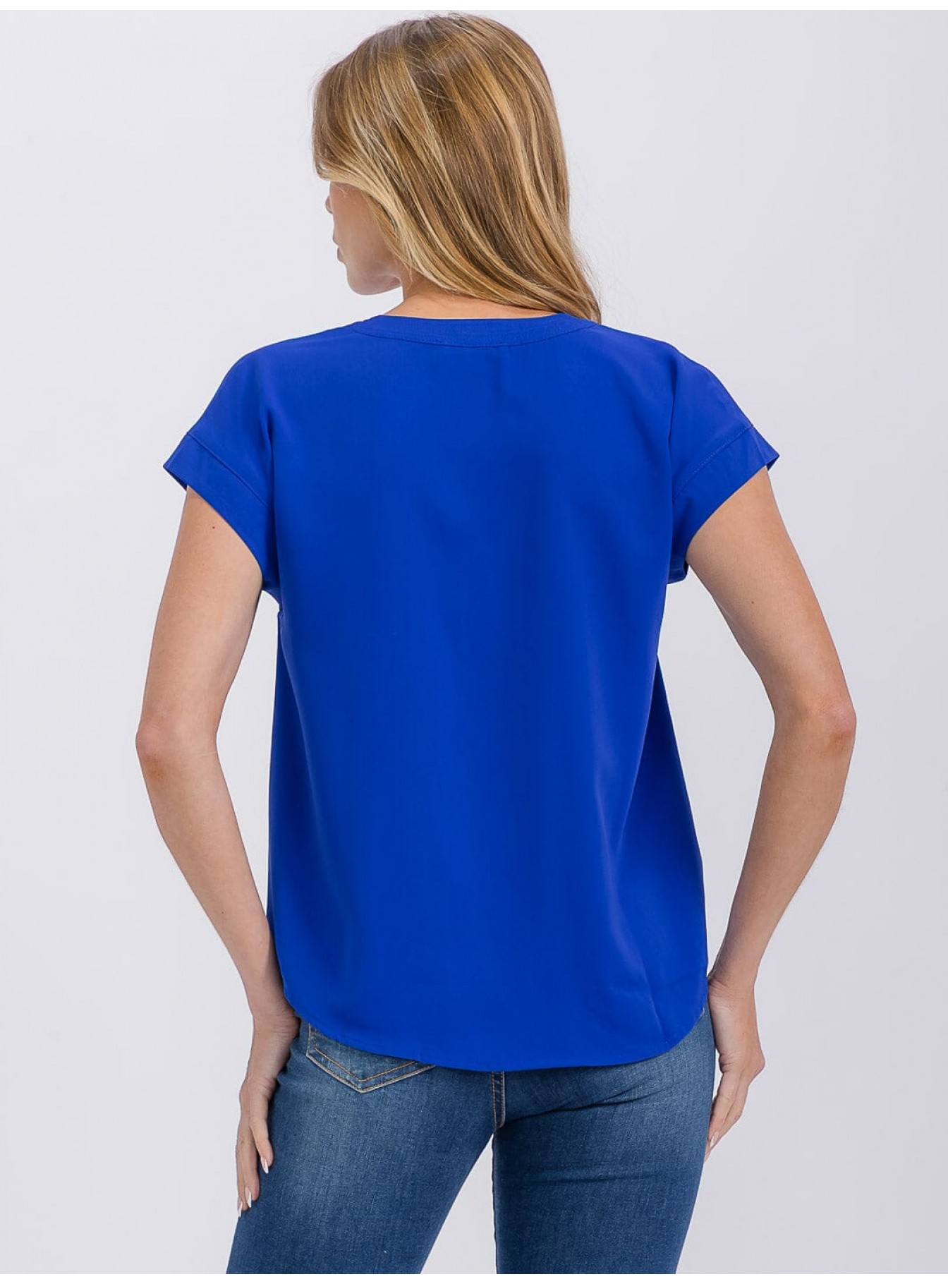 WOMEN'S SHORT SLEEVE V-NECK SOLID BLOUSE WOMEN'S SHORT SLEEVE V-NECK SOLID BLOUSE